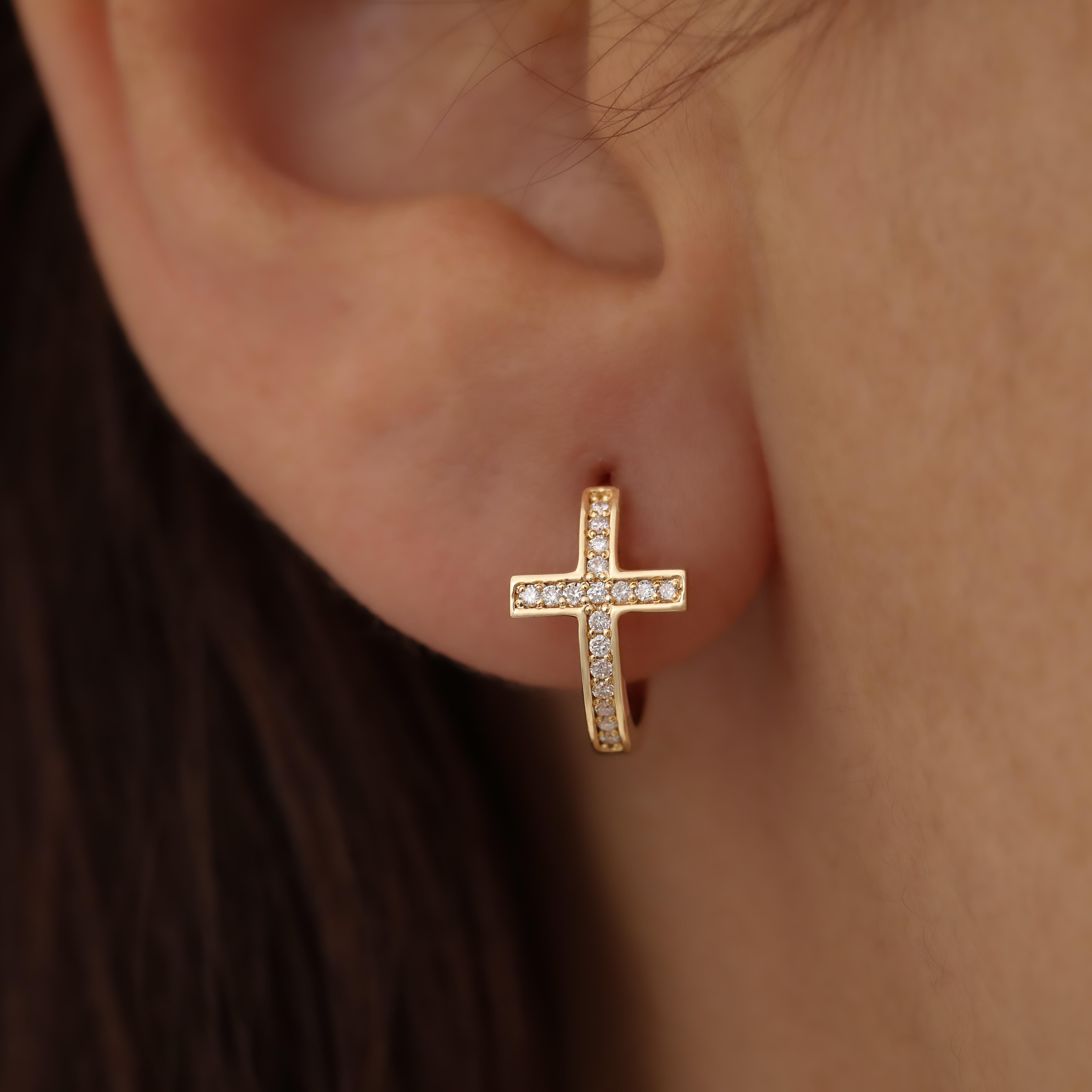 Round Cut Diamond Cross Huggies For Sale