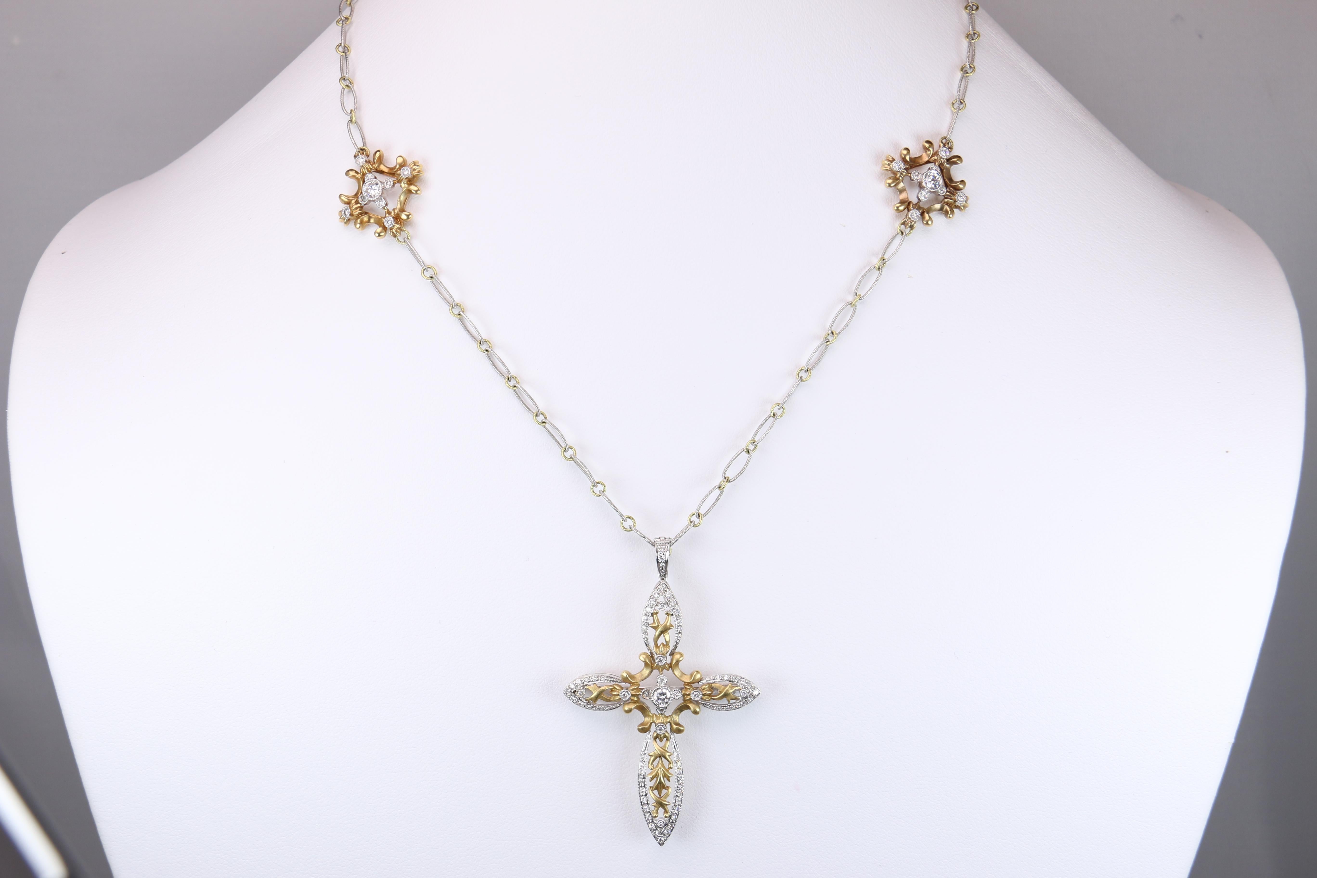 Diamond Cross in White and Yellow Gold In Good Condition In Dallas, TX