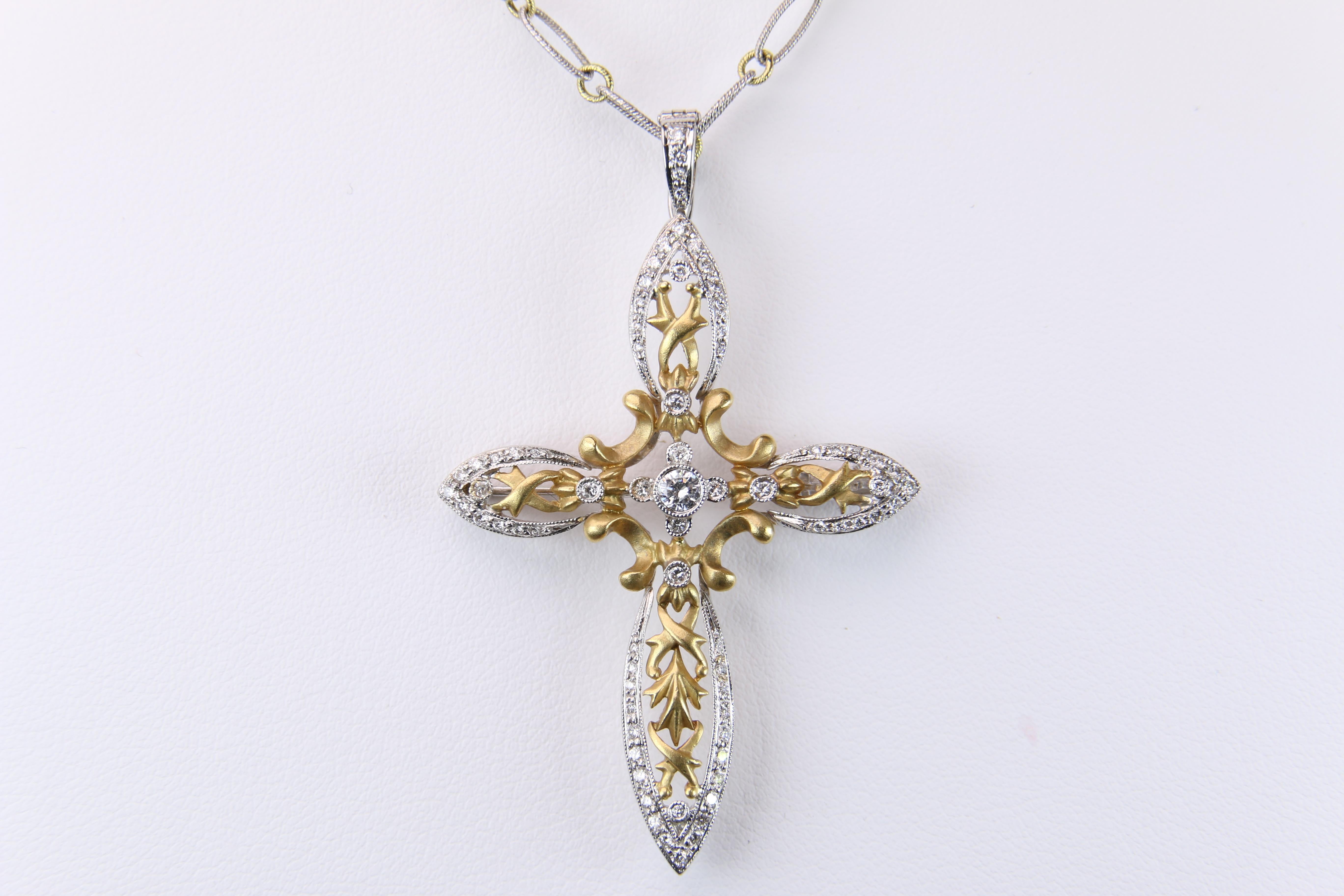 Women's Diamond Cross in White and Yellow Gold