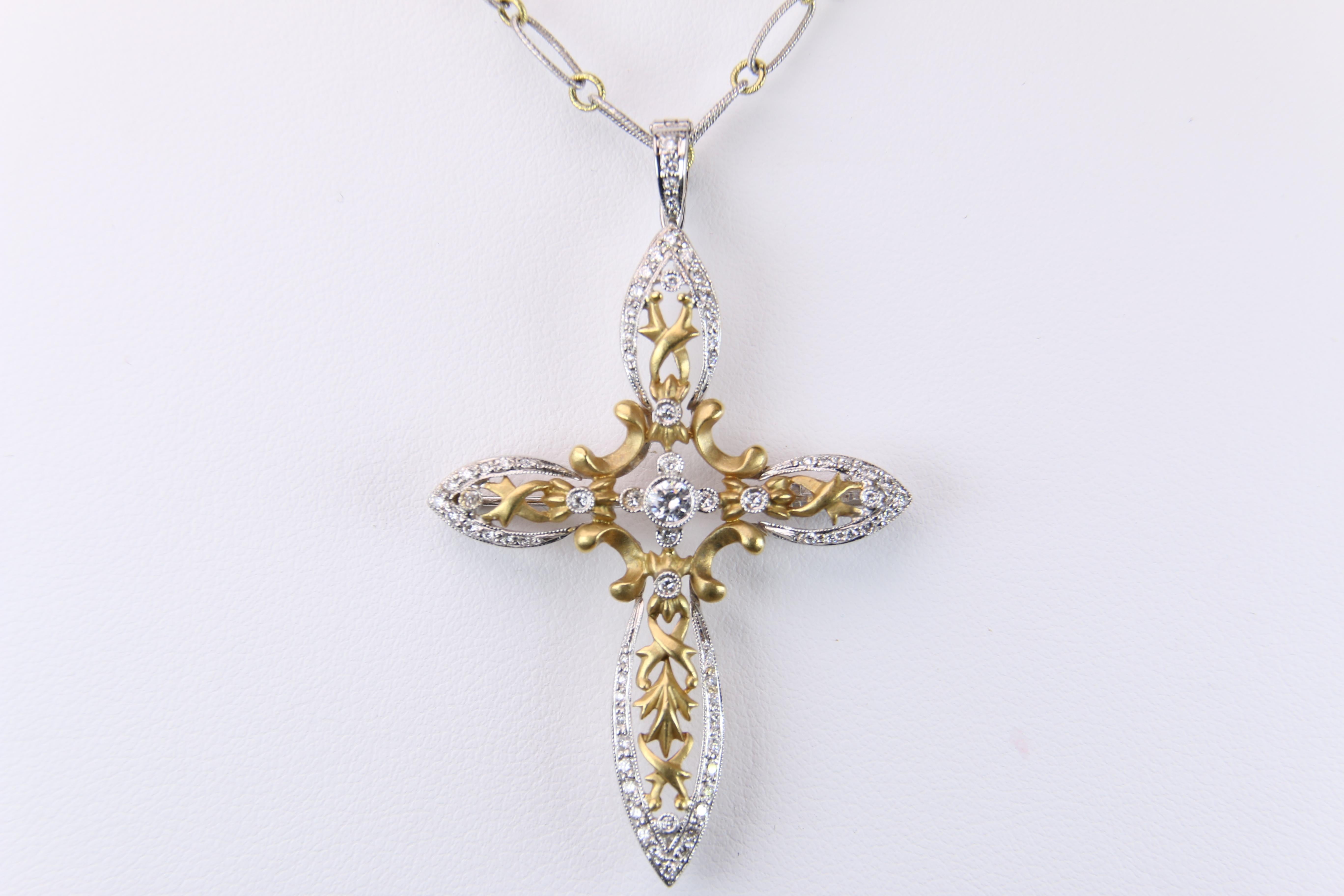 Diamond Cross in White and Yellow Gold 1