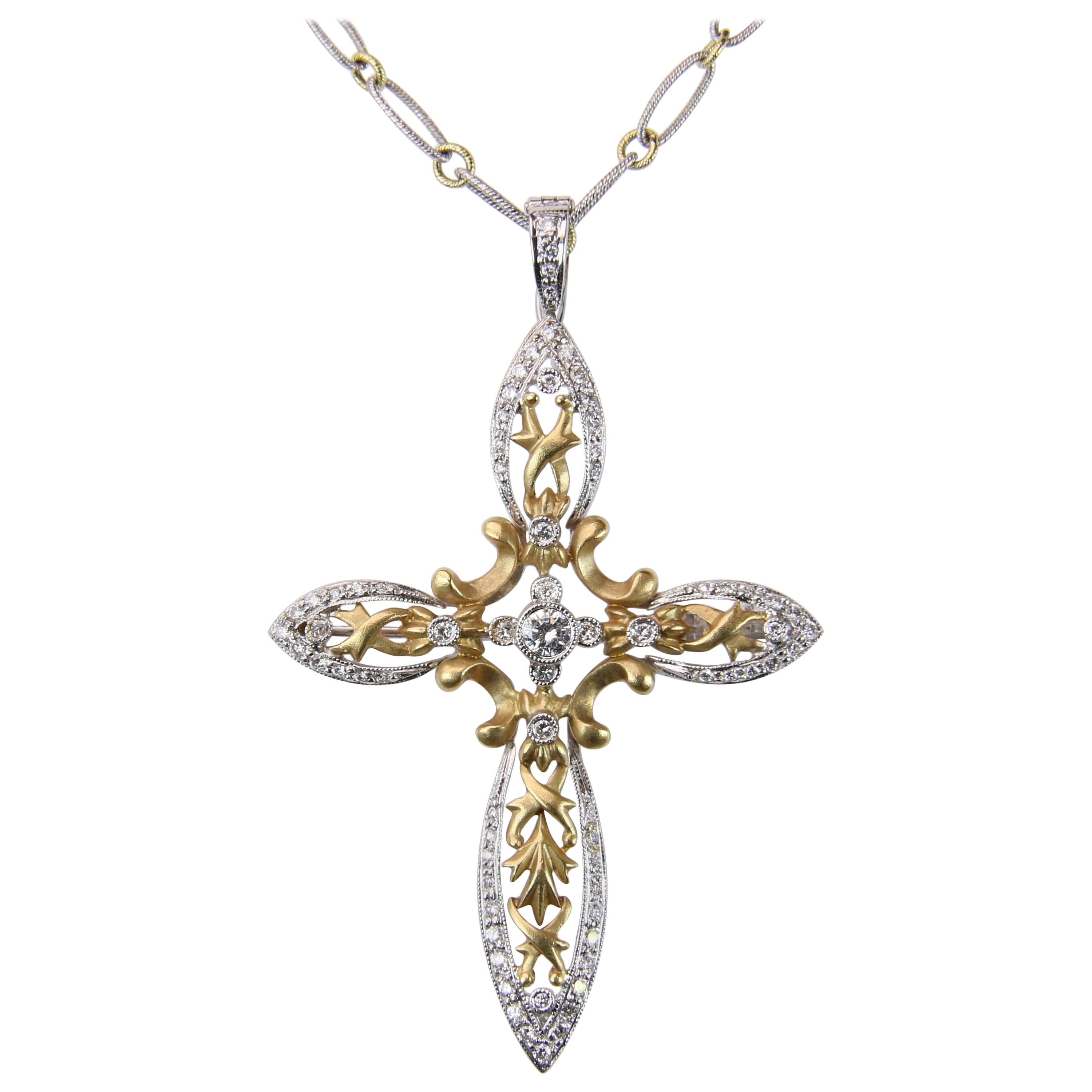 Diamond Cross in White and Yellow Gold