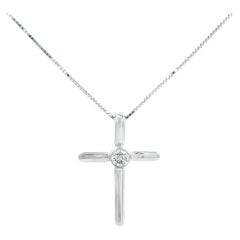 Diamond Cross Necklace, 0.10 Carats in 14K White Gold