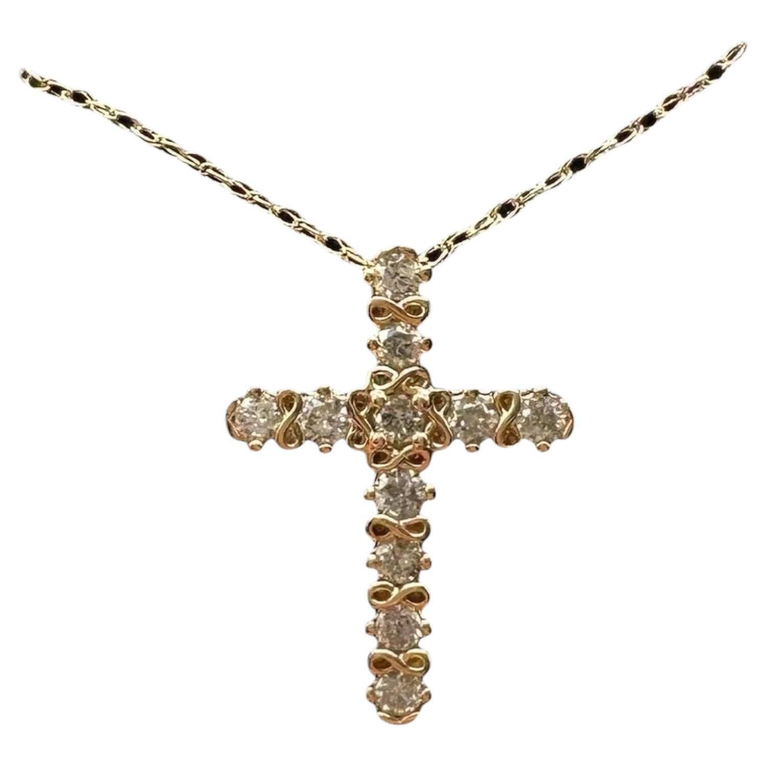 Collana con croce di diamanti in oro giallo 10kt, 0,25ctw, GH I1, 18in, nuova