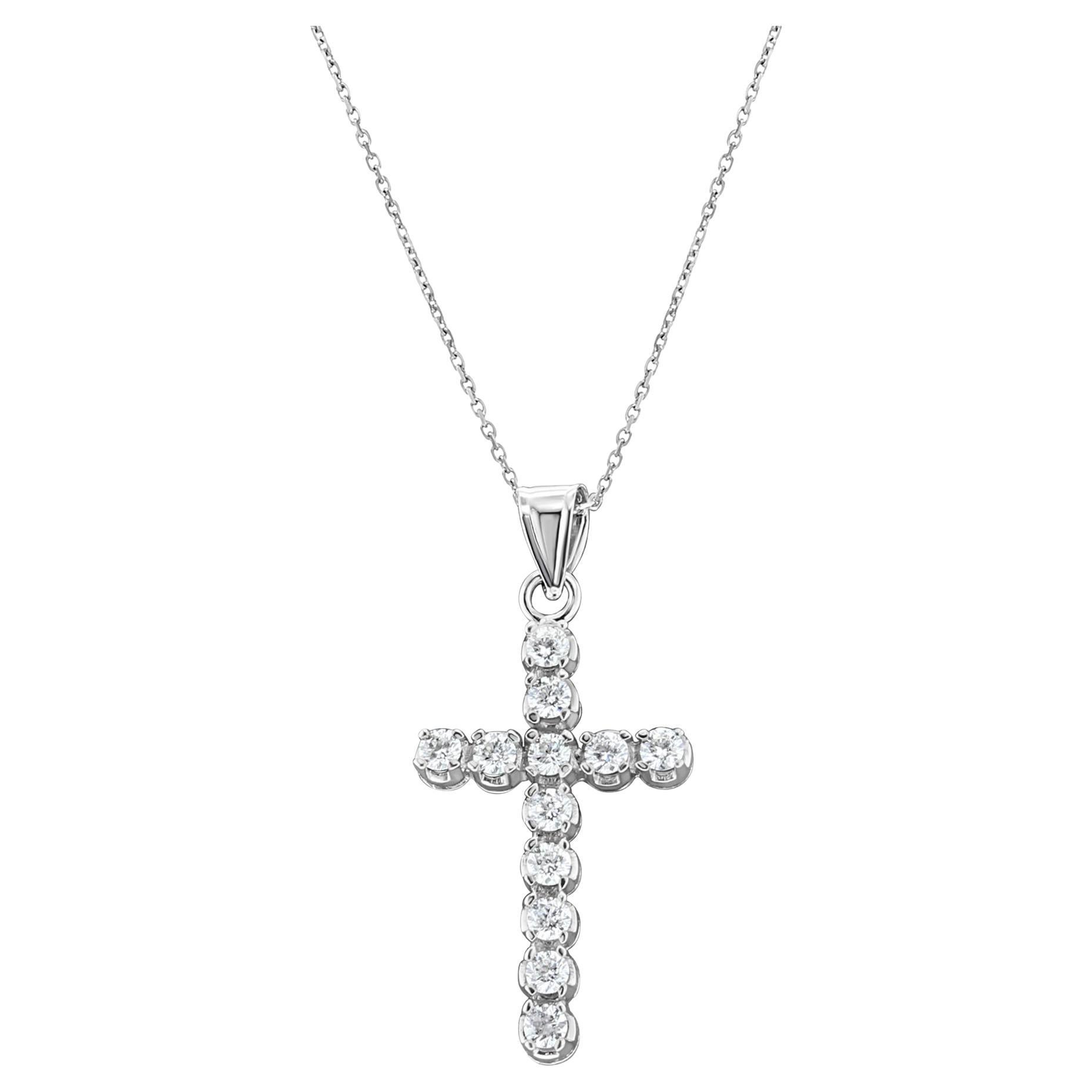Diamond Cross Necklace 1.38cttw 14k White Gold