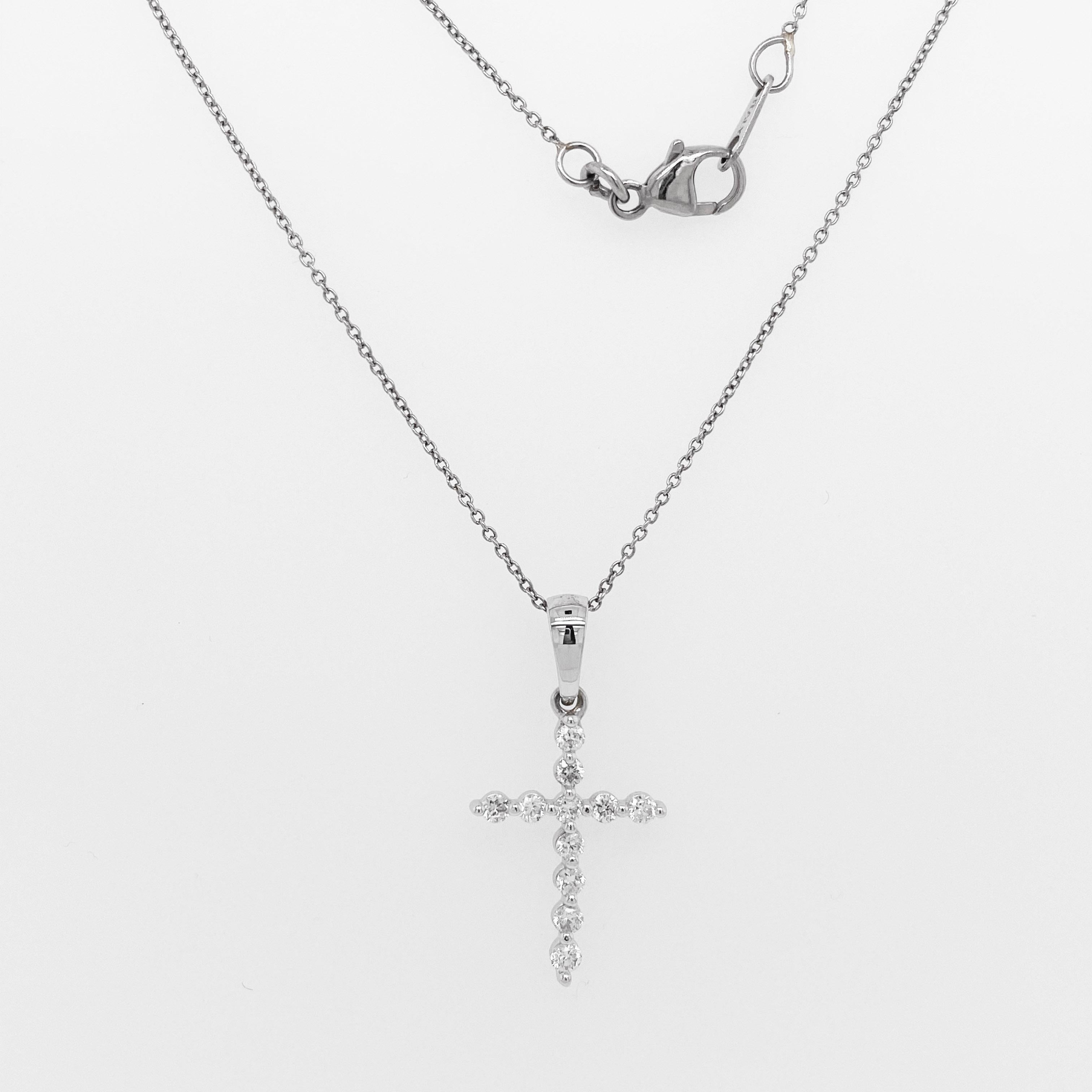 Modern Diamond Cross Necklace, White Gold Diamond Cross Pendant and Chain For Sale