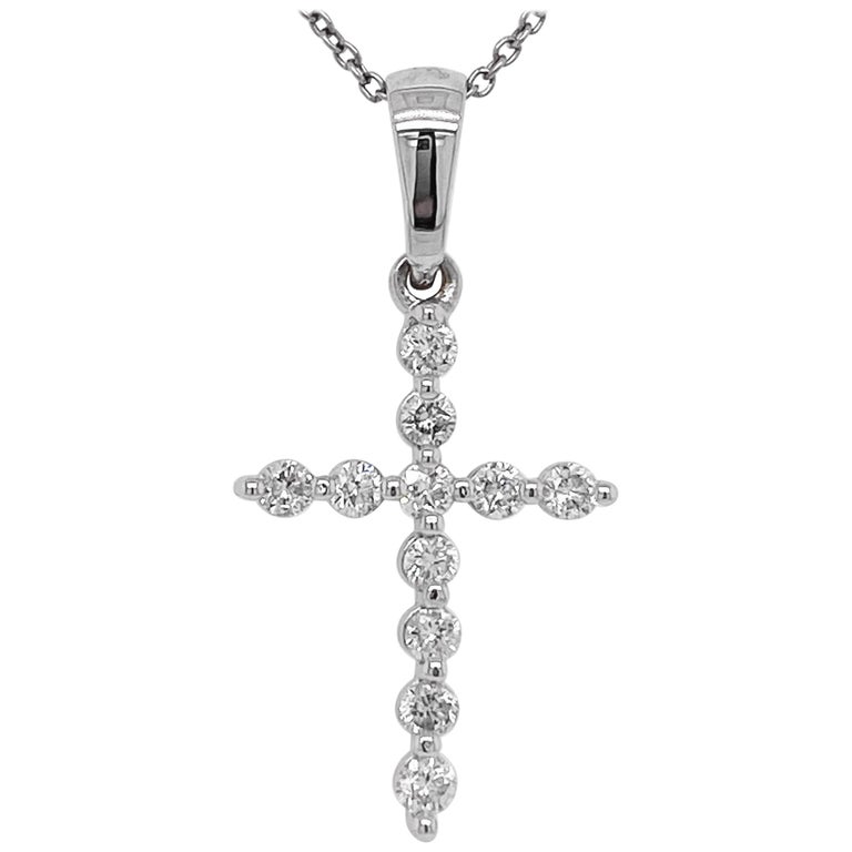 Diamond Cross Necklace, White Gold Diamond Cross Pendant and Chain For ...