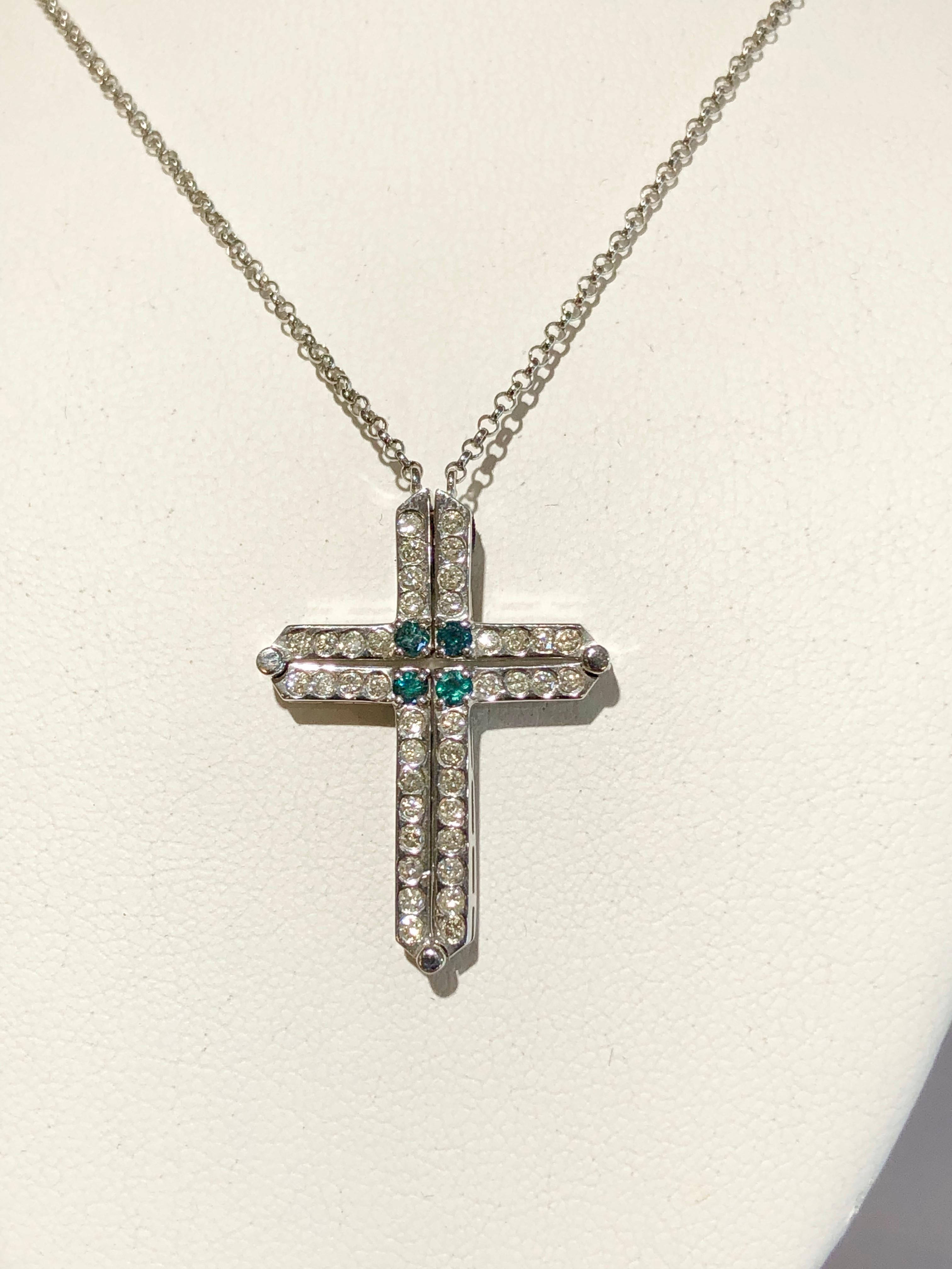 Contemporary Diamond Cross Necklace 2 Way 14 Karat White Gold For Sale