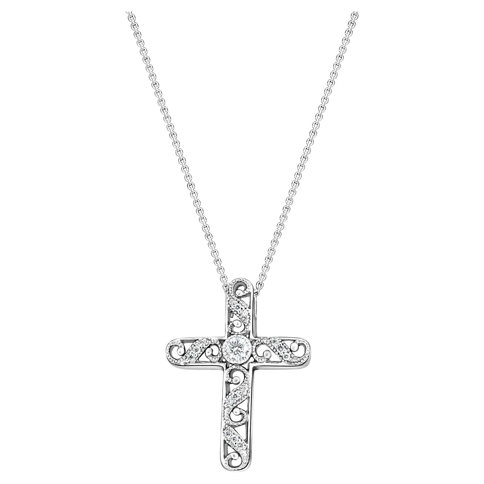 Diamond Cross Necklace .49cttw 14k White Gold