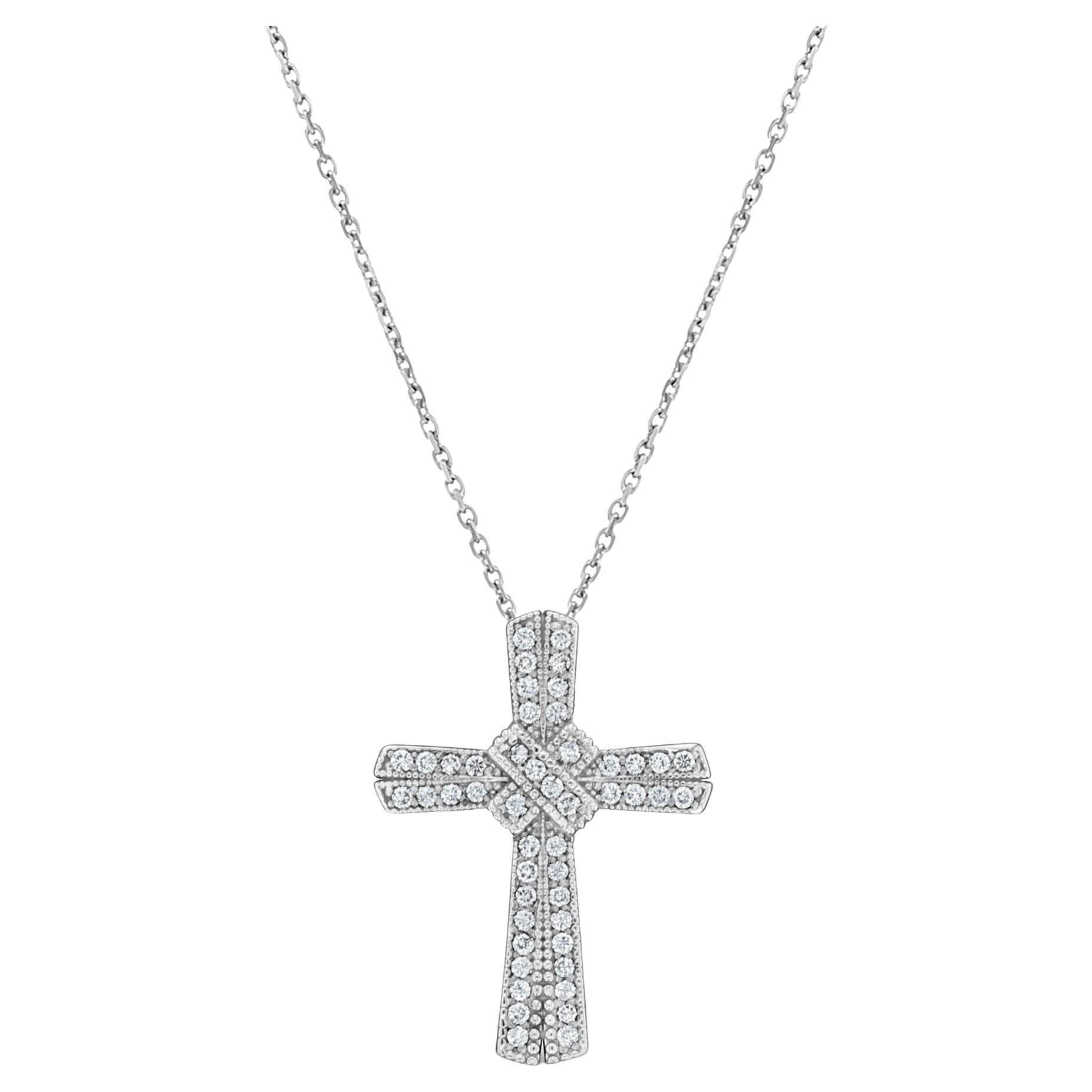 Diamond Cross Necklace .68cttw 14k White Gold For Sale