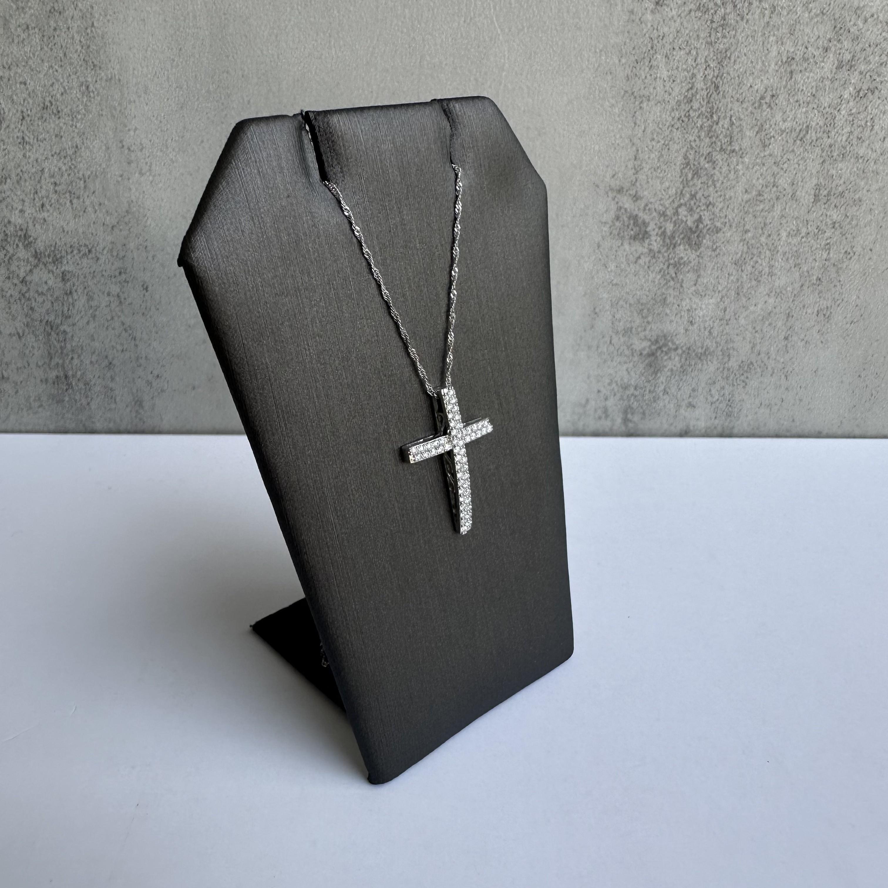 Enhance your jewelry collection with this exquisite Diamond Cross Necklace in 10kt White Gold. Featuring 0.33 carats of GH SI2-I1 natural round pave set diamonds, this necklace combines timeless beauty with modern elegance, perfect for any
