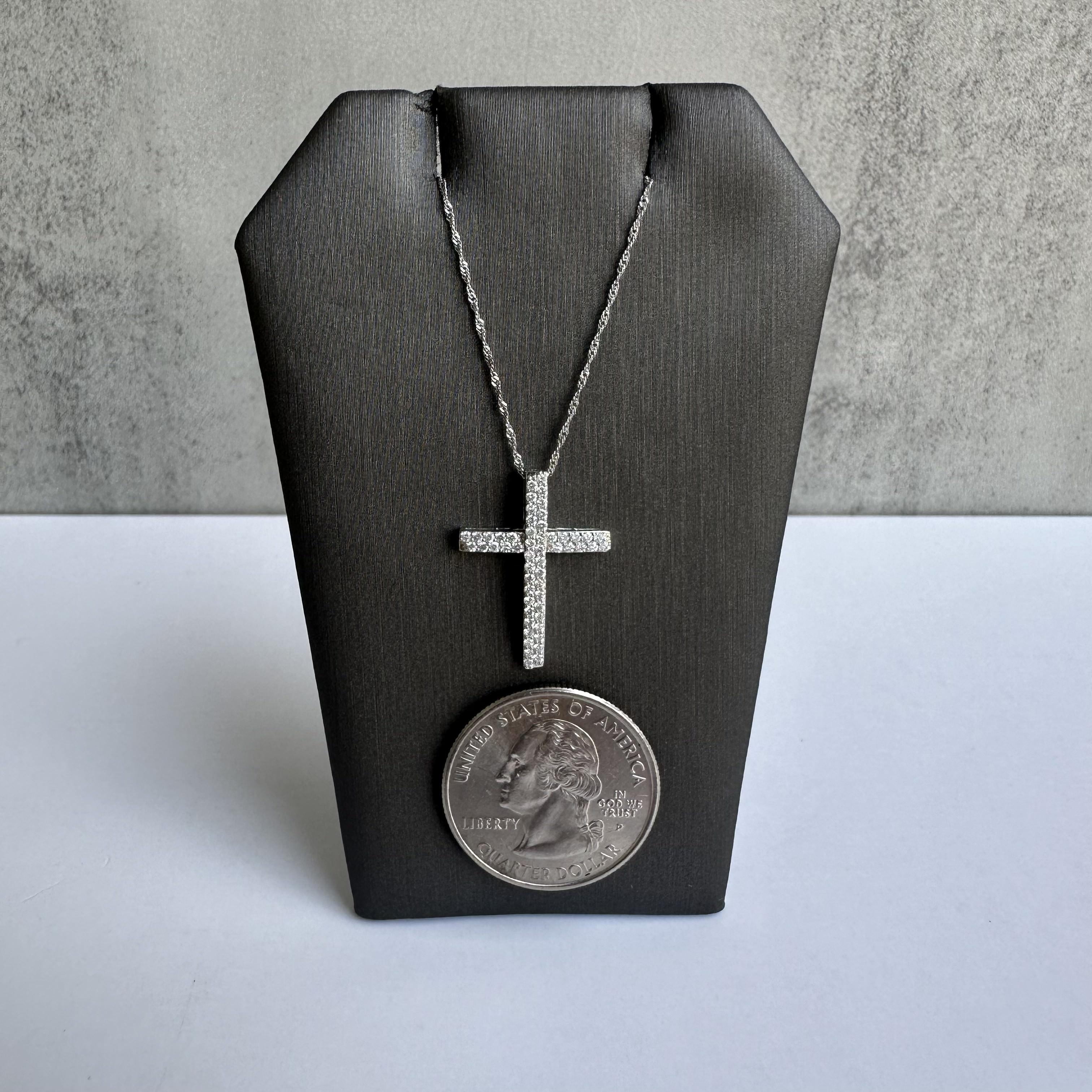 Modern Diamond Cross Necklace in 10kt White Gold - 0.33ctw Diamonds, 16