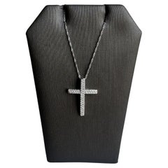 Collana con croce di diamanti in oro bianco 10kt - diamanti 0,33ctw, lunghezza 16", nuova