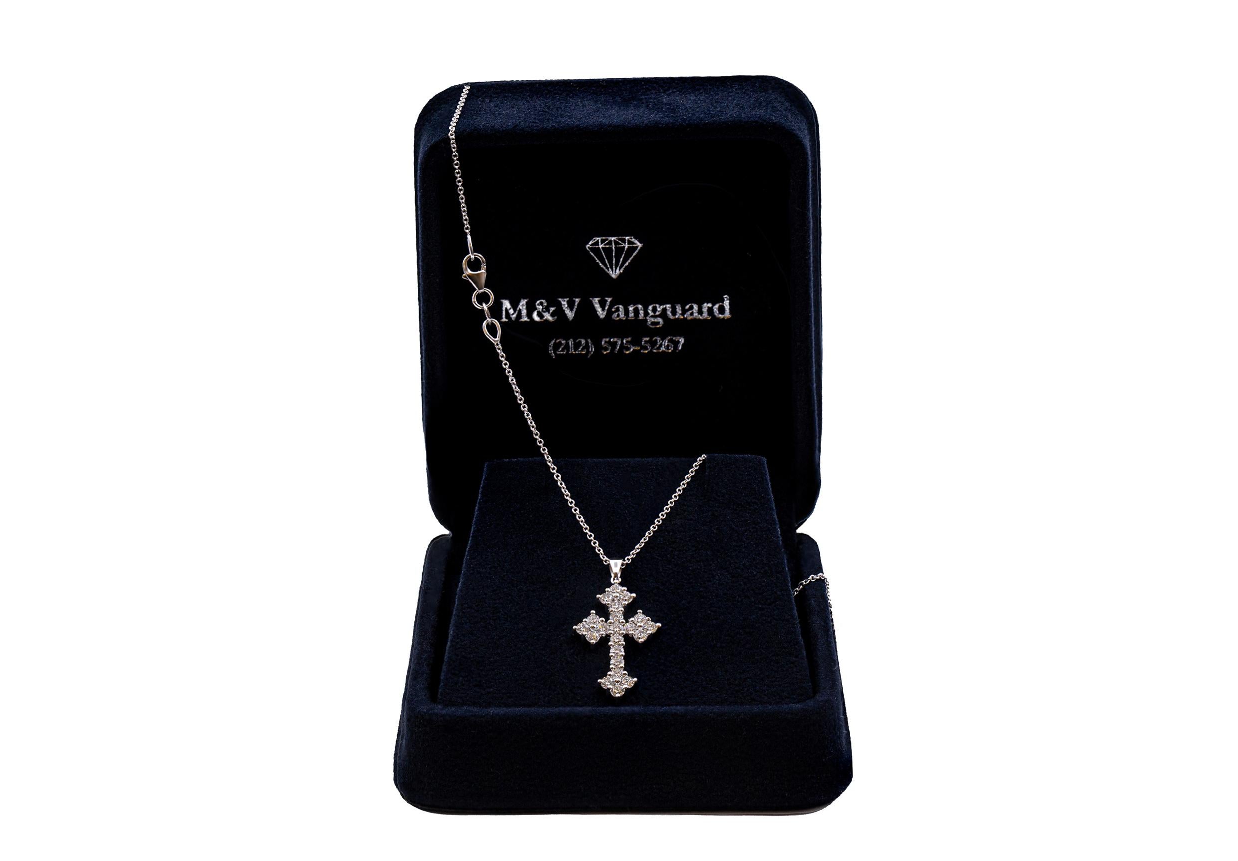 Modern Diamond Cross Necklace in 14K White Gold For Sale