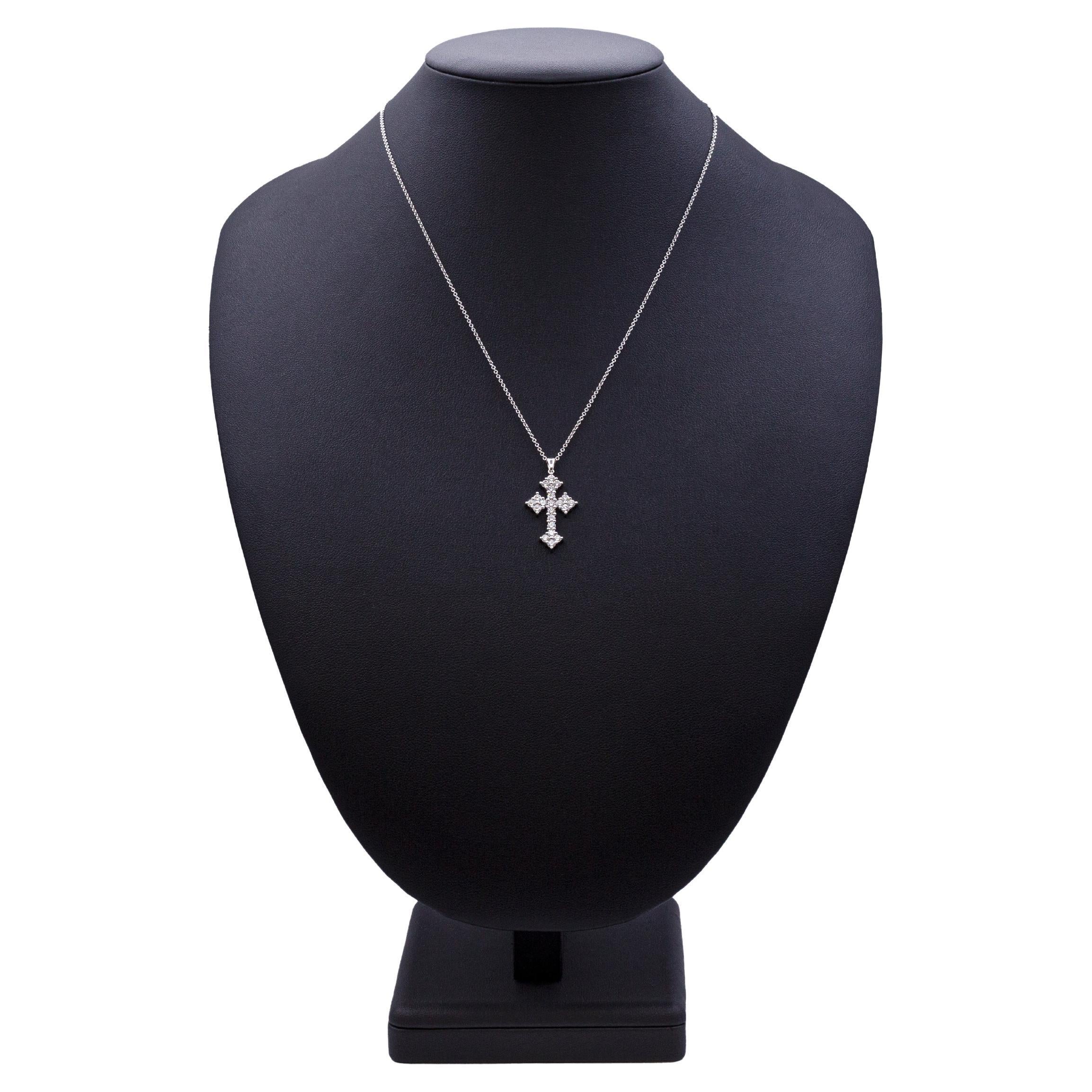 Diamond Cross Necklace in 14K White Gold For Sale