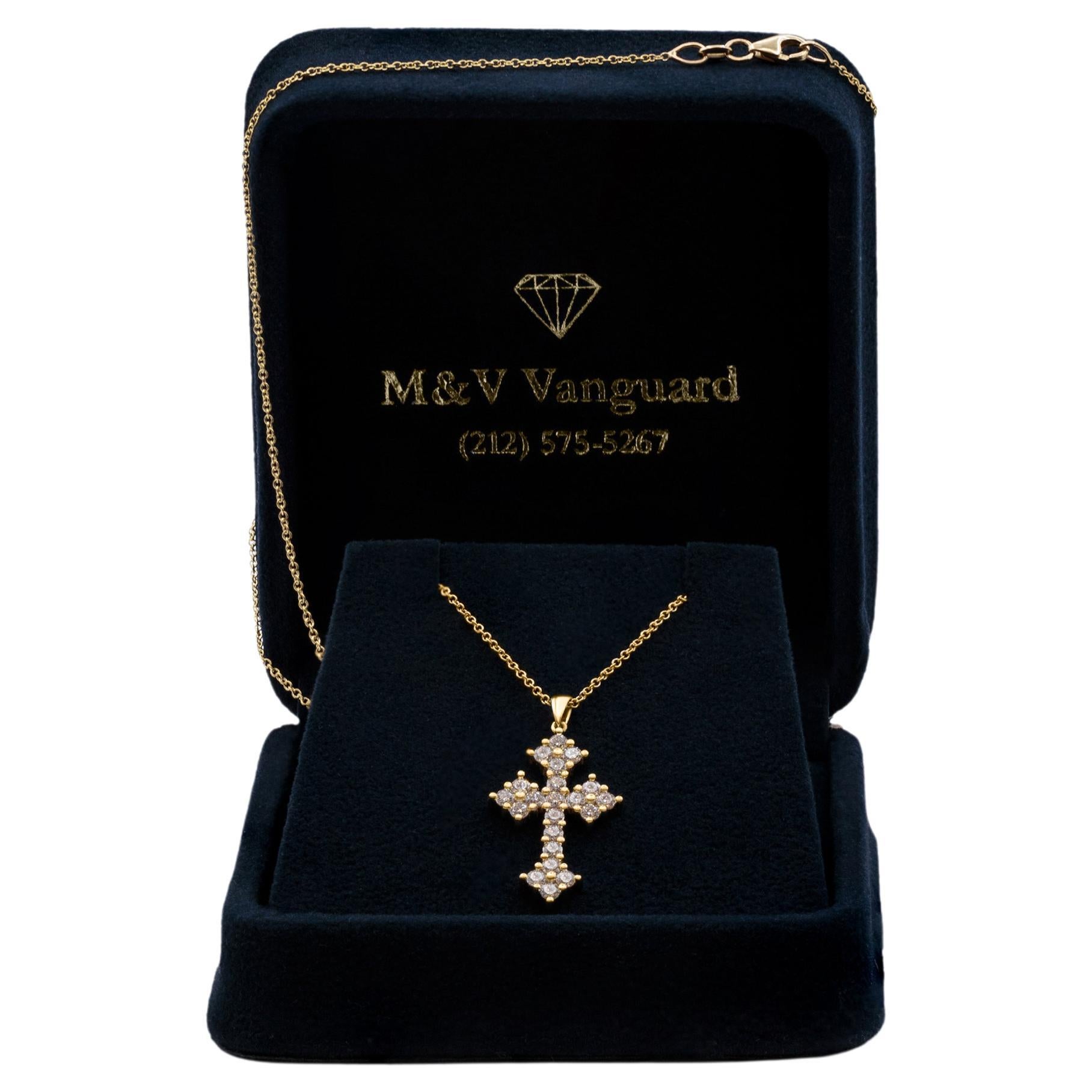Diamond Cross Necklace in 14K Yellow Gold
on 16'' chain
total carat weight is 0.90ct F/G color and VS clarity natural diamonds
