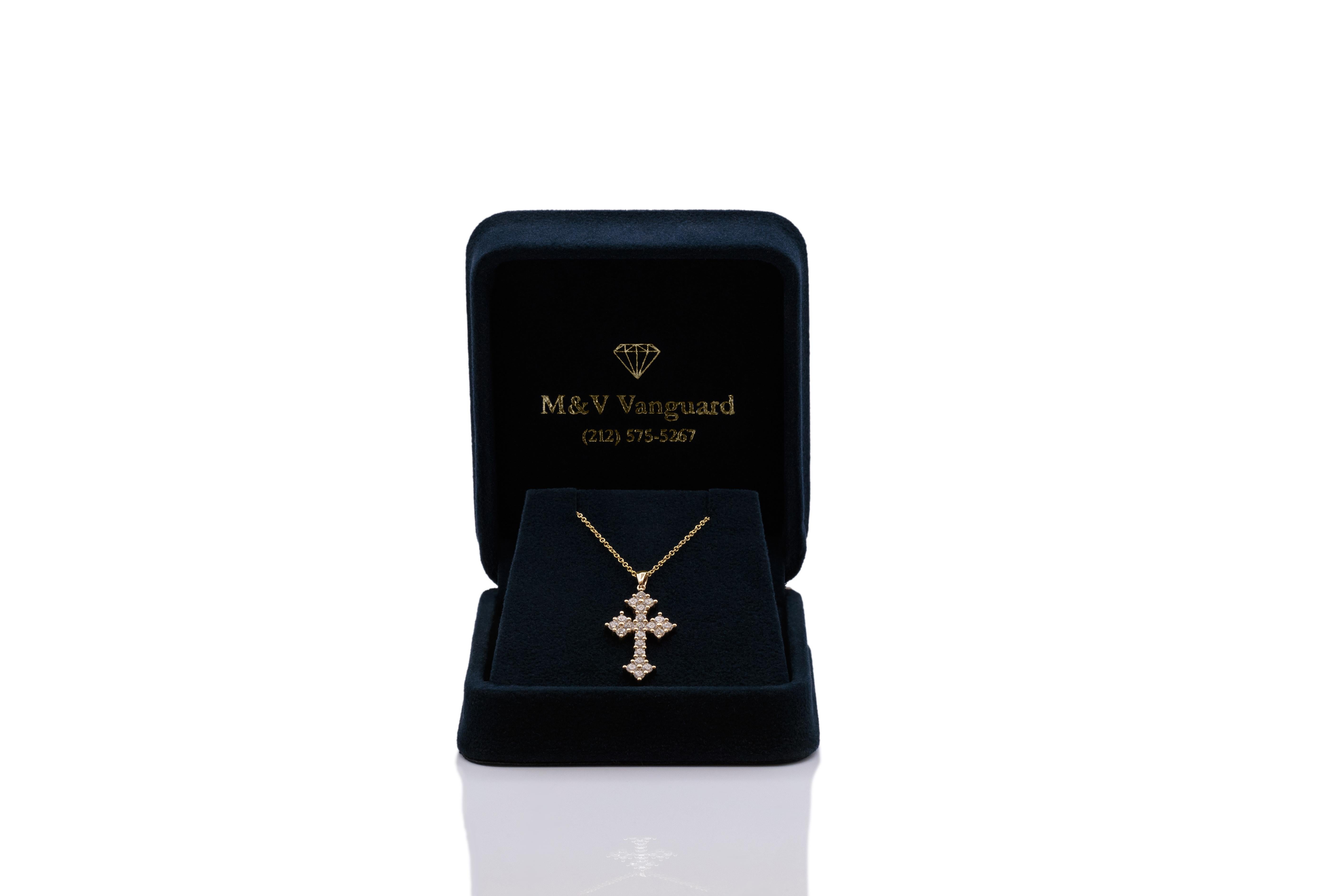 Modern Diamond Cross Necklace in 14K Yellow Gold For Sale