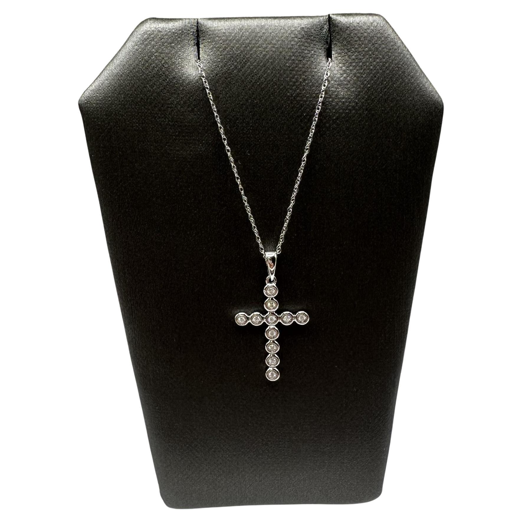 Diamond Cross Necklace in 14kt White Gold – 0.07ctw, 18in, New