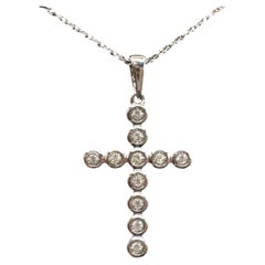 Diamant-Kreuz-Halskette in 14kt Weißgold - 0,07ctw, 18in, Neu