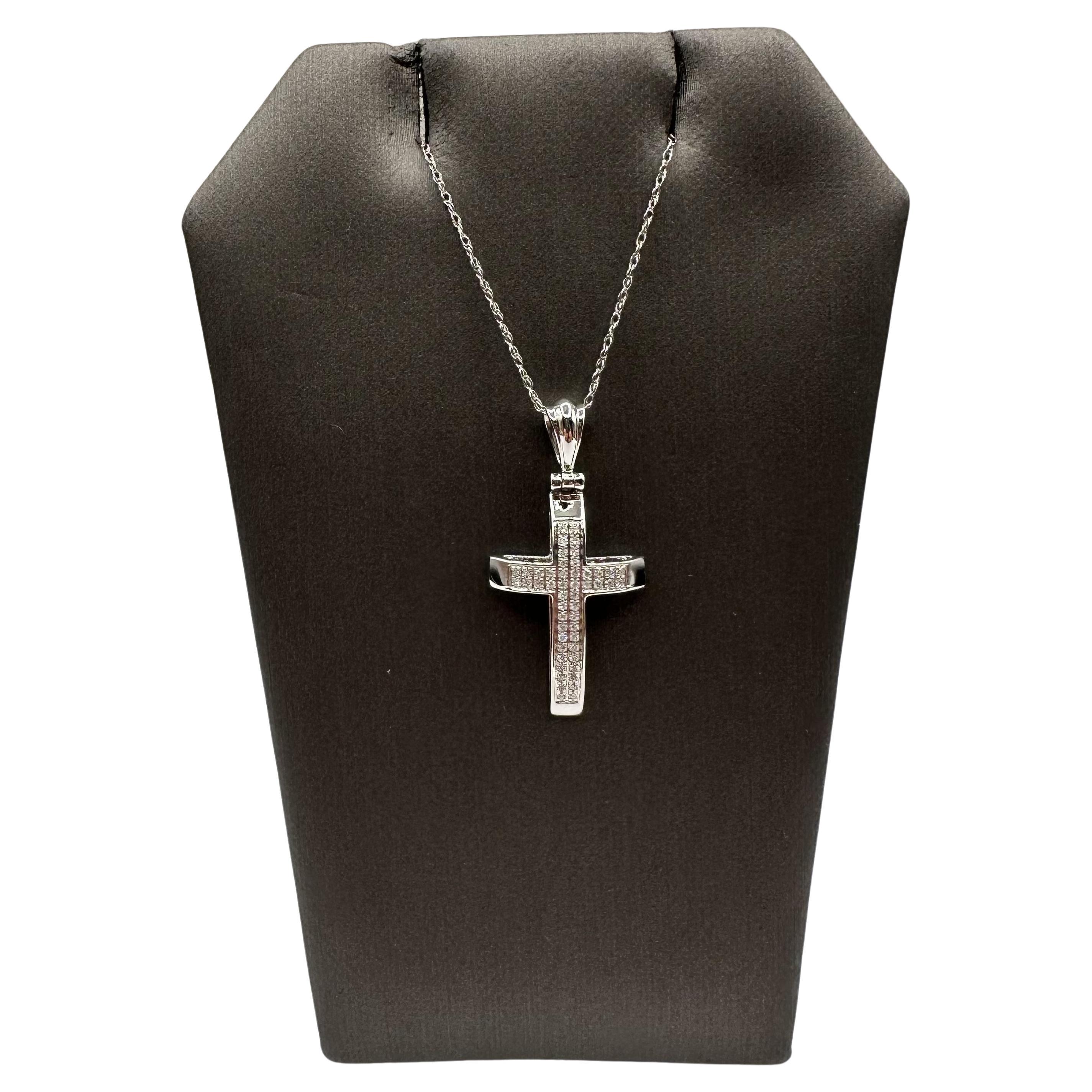 Diamond Cross Necklace in 14kt White Gold – 0.12ctw HI I1 Diamonds, 18" Length
