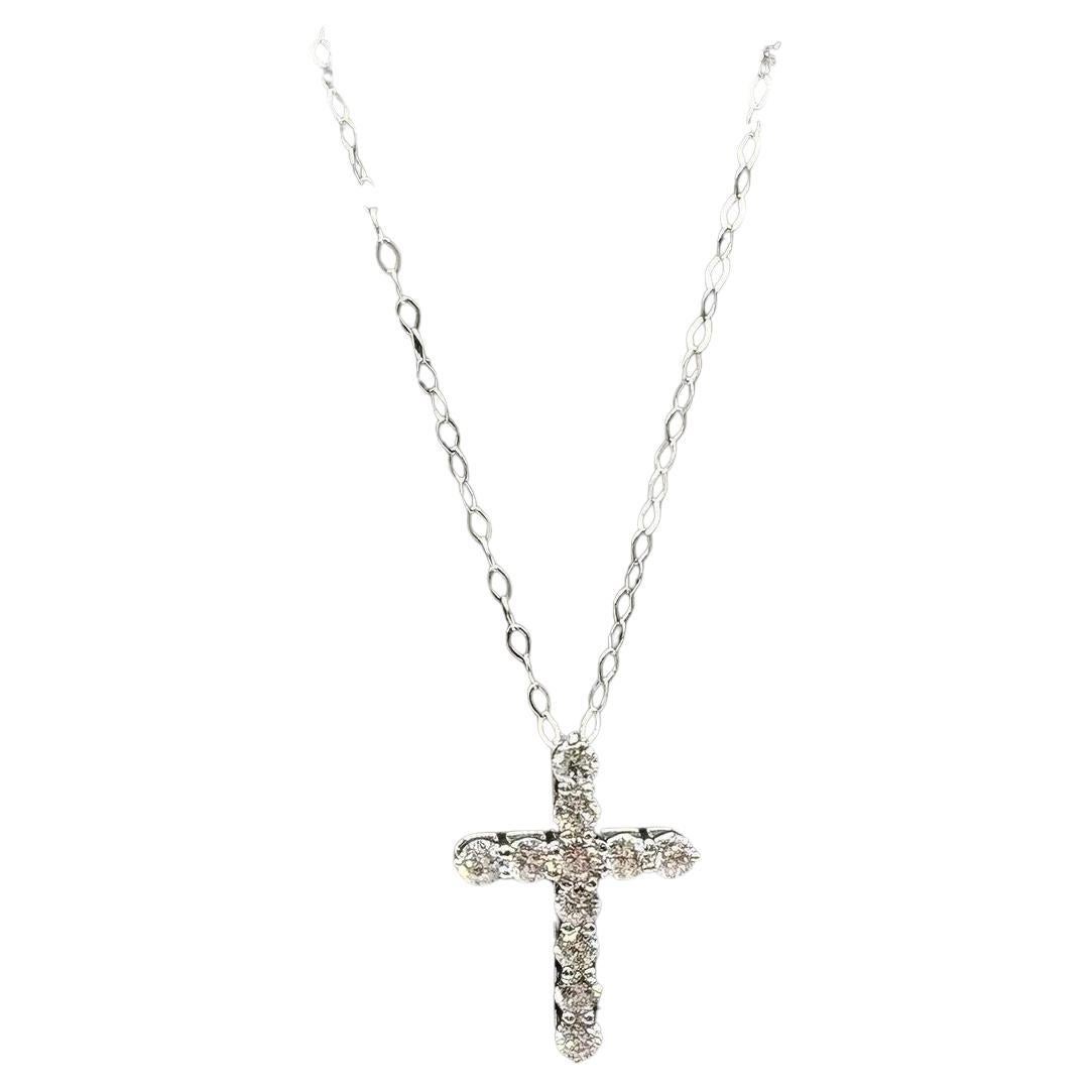 Diamond Cross Necklace in 14kt White Gold – 0.50ctw, 18in, New