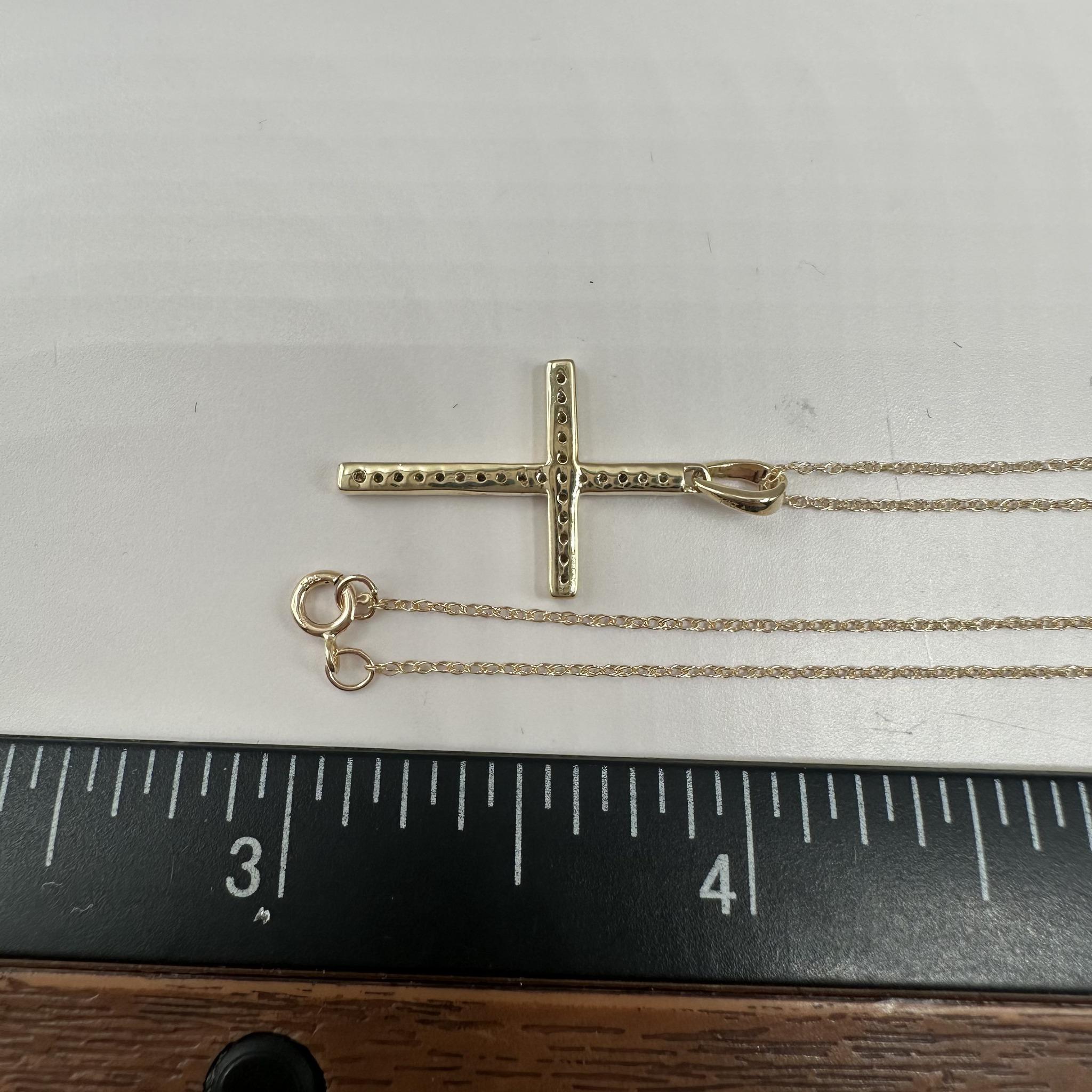 Women's or Men's Diamond Cross Necklace in 14kt Yellow Gold - 0.17ctw HI I1, 18