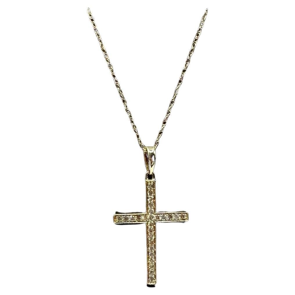 Diamond Cross Necklace in 14kt Yellow Gold - 0.17ctw HI I1, 18", New Condition