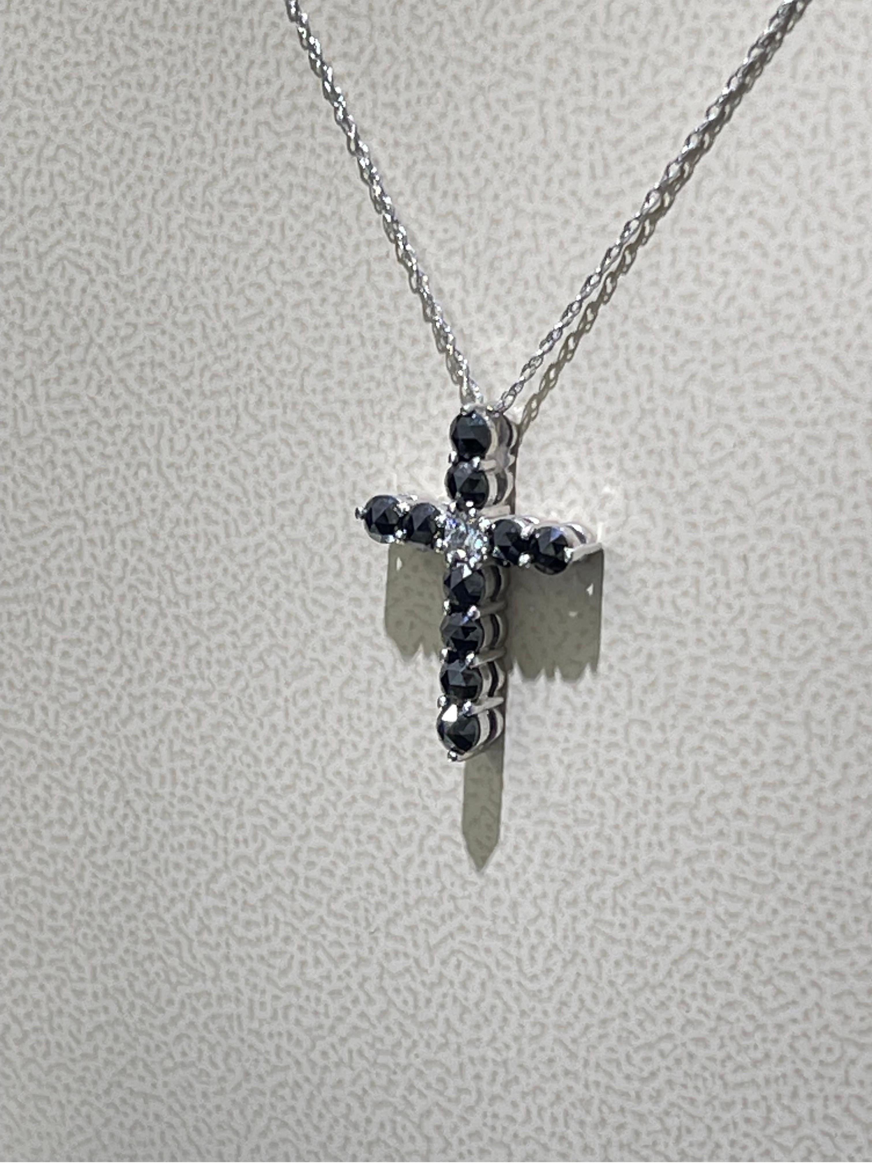 Modern Diamond Cross Necklace In 18k White Gold  For Sale
