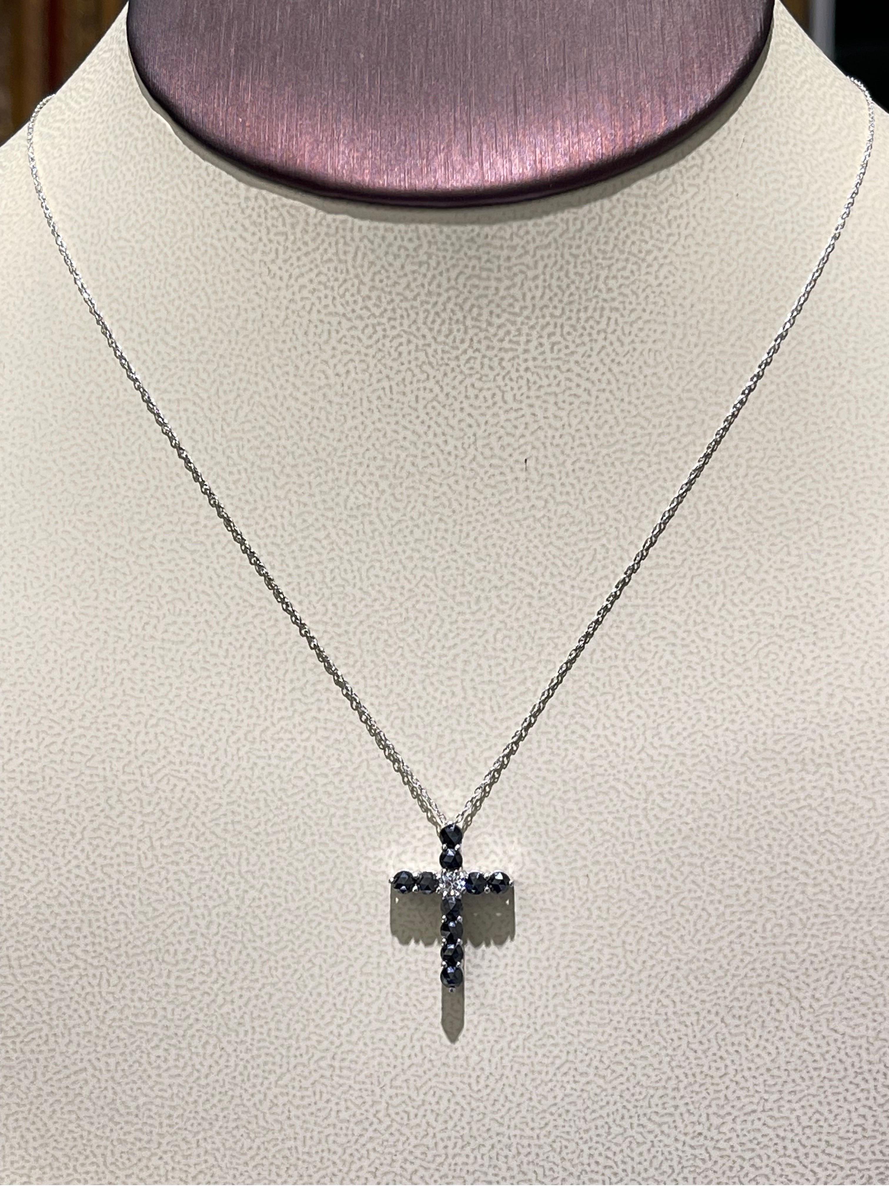 Women's Diamond Cross Necklace In 18k White Gold  For Sale
