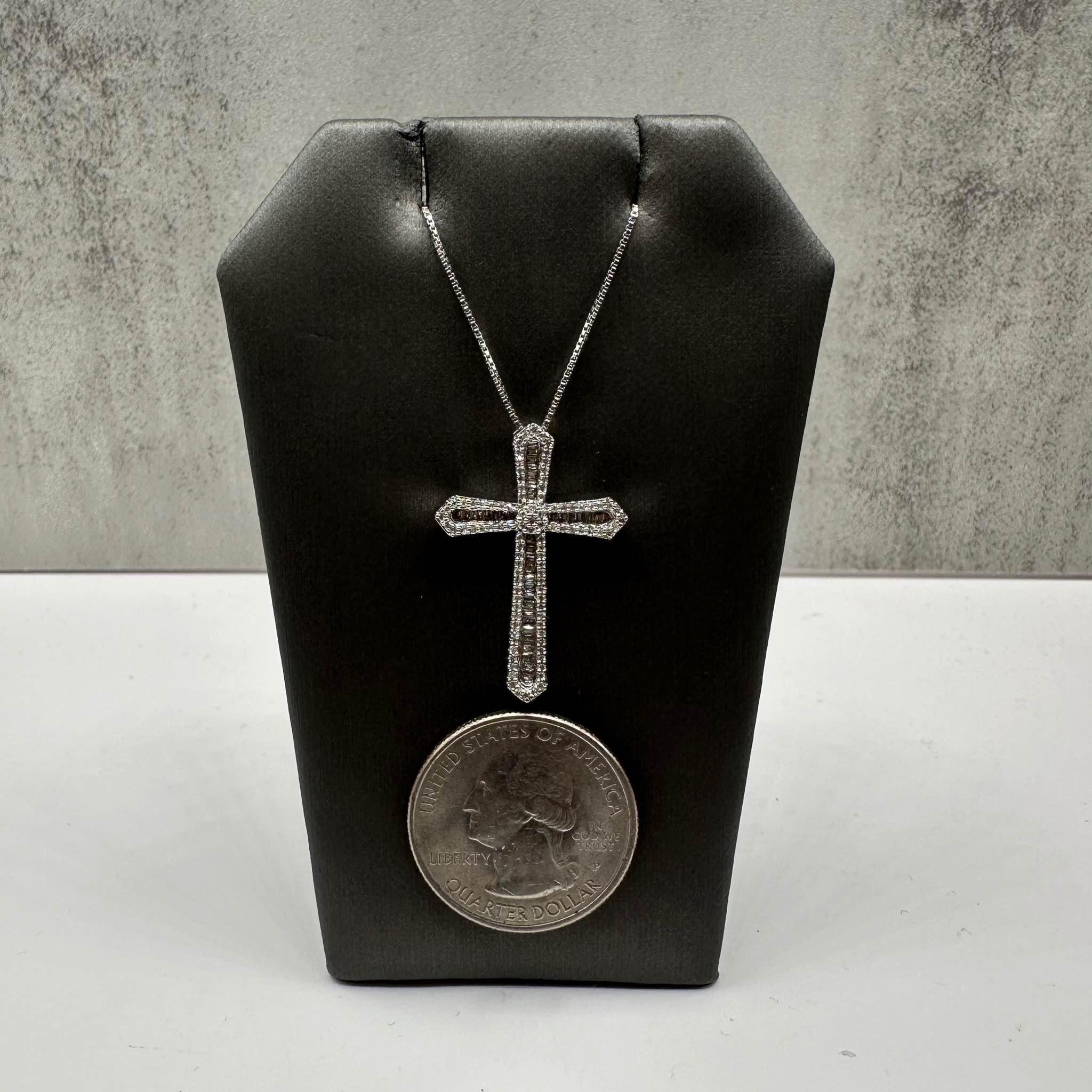 Diamond Cross Necklace in Sterling Silver - 0.60ctw HI SI Diamonds, 18