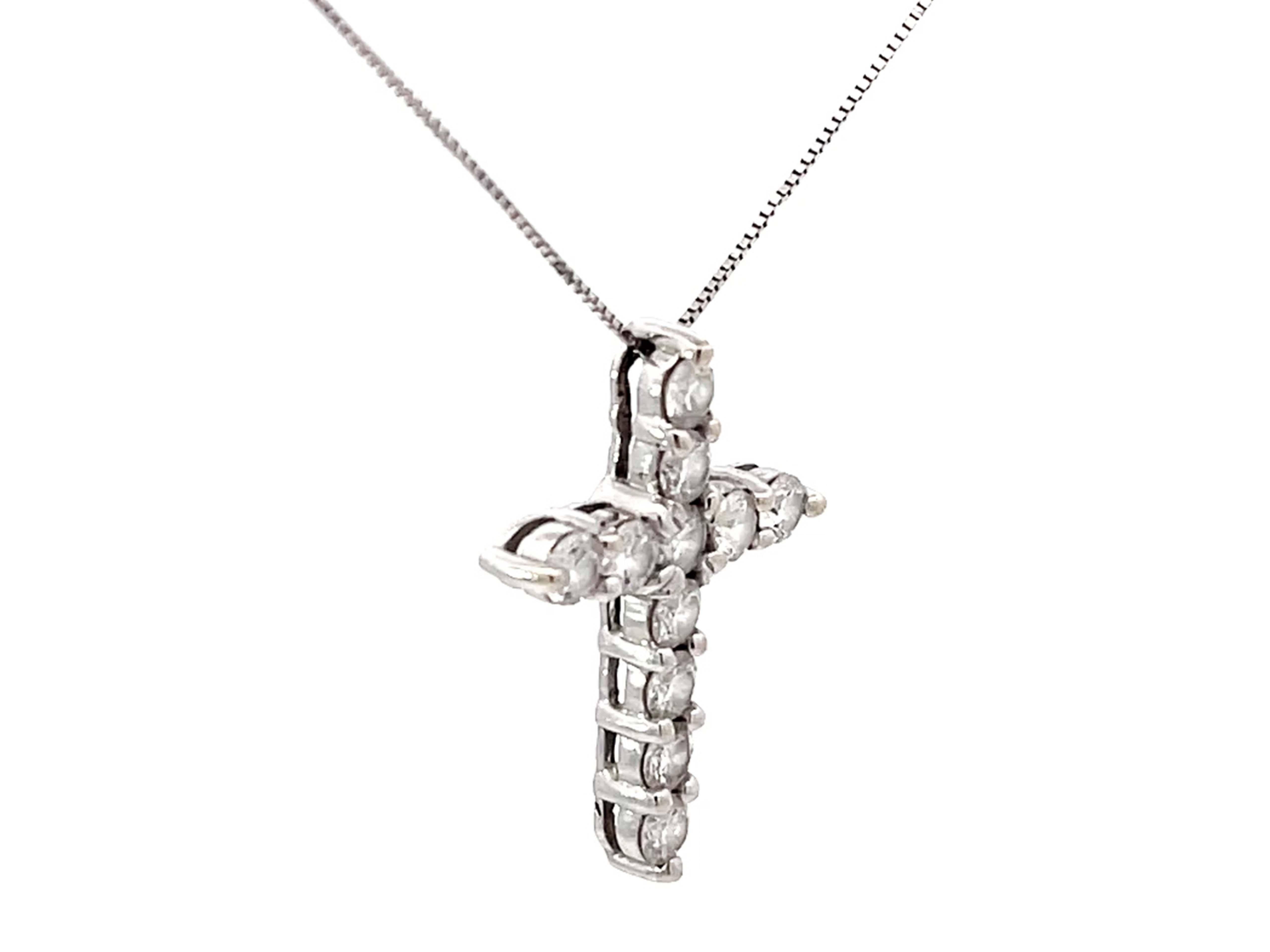 Modern Diamond Cross Necklace Solid 14k White Gold For Sale