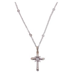 Diamond Cross Necklace, White Gold, Diamonds by the Inch Necklace .60 Carat Dia