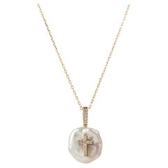 Diamond Cross Pearl Necklace
