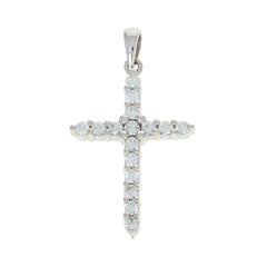 Diamond Cross Pendant, 14 Karat White Gold Faith Gift Round Cut .58 Carat