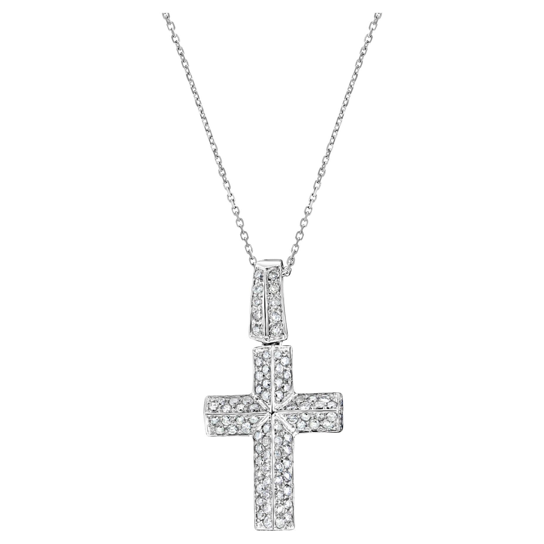 Diamond Cross Pendant 1.50cttw 14k White Gold