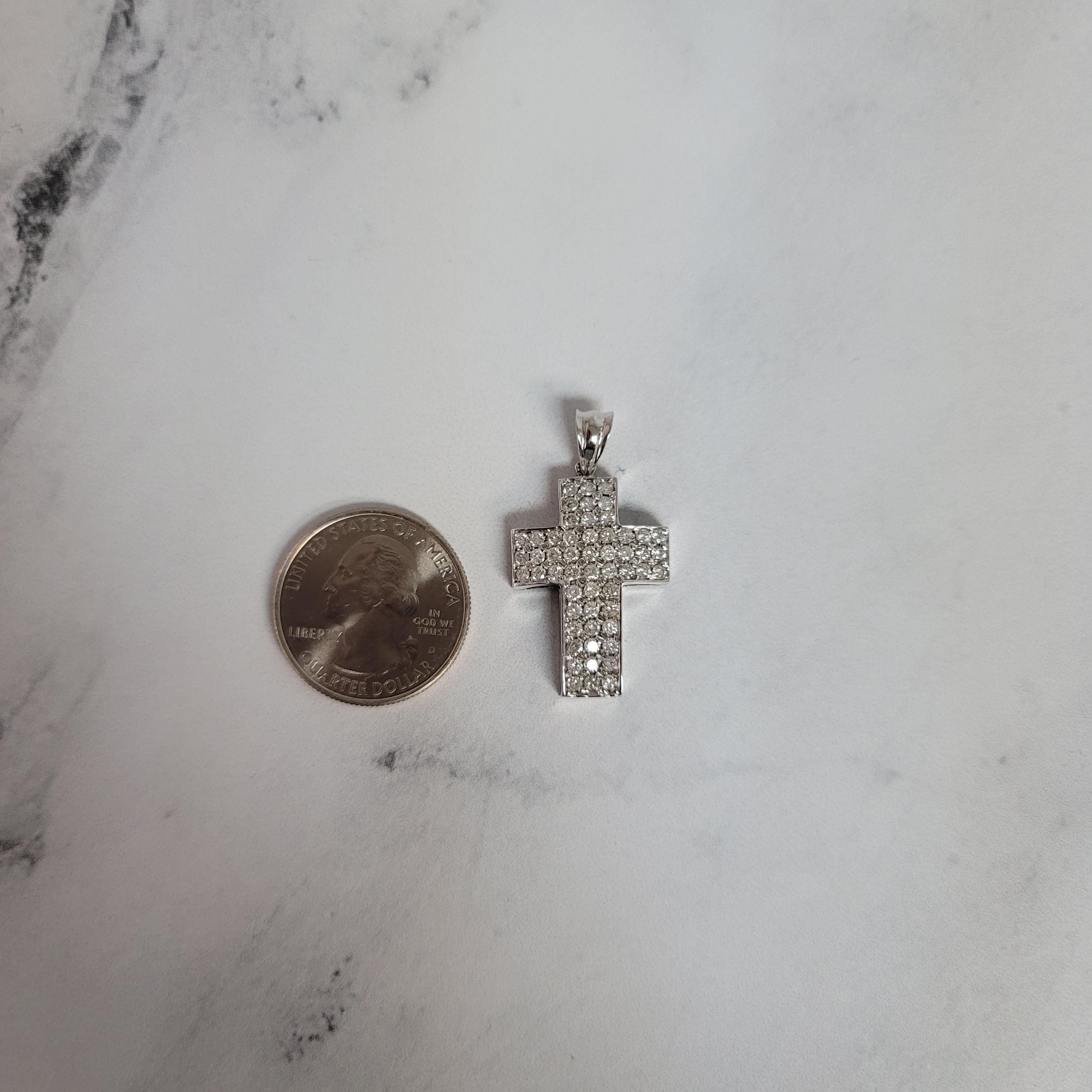 Round Cut Diamond Cross Pendant 1.65cttw 14k White Gold For Sale