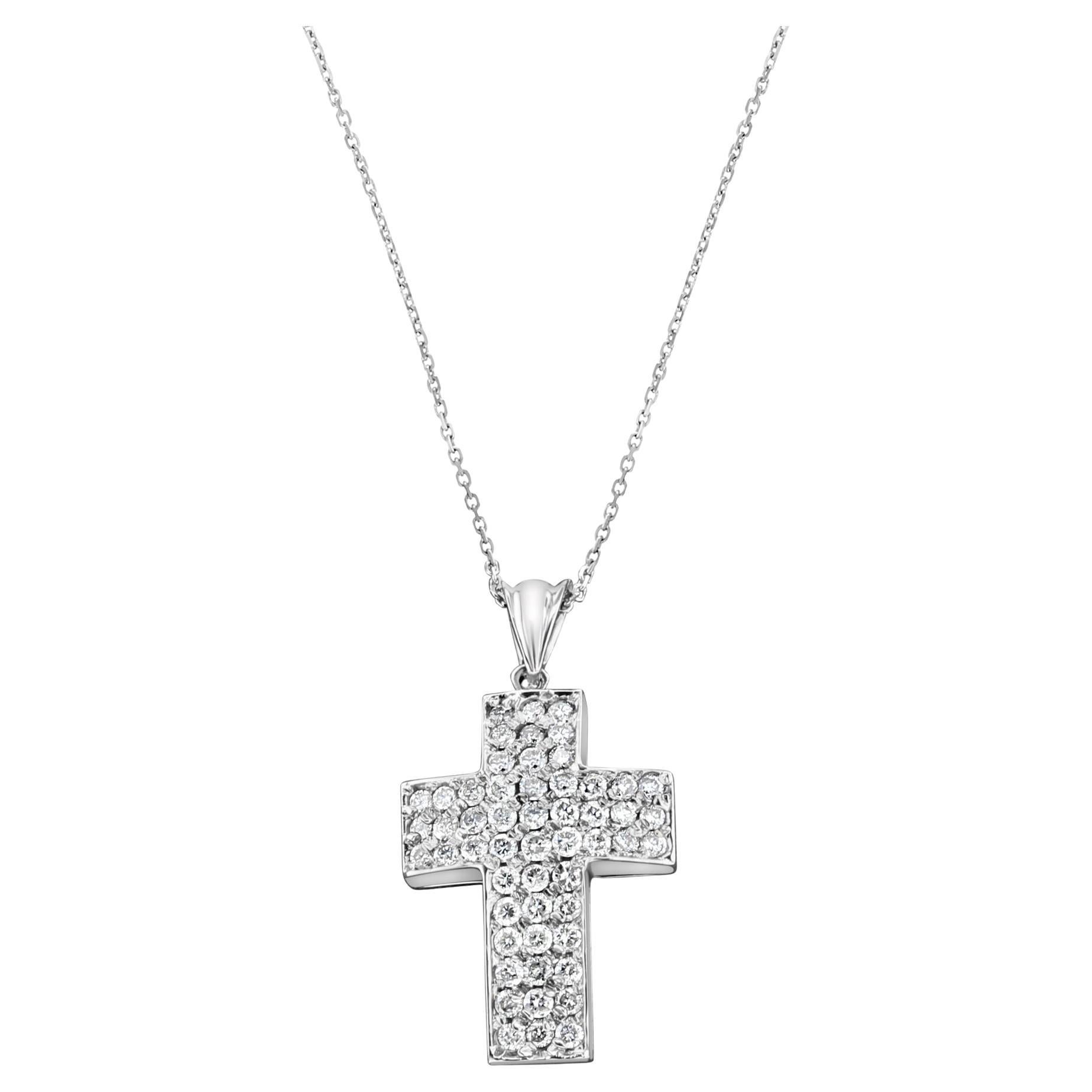 Diamond Cross Pendant 1.65cttw 14k White Gold