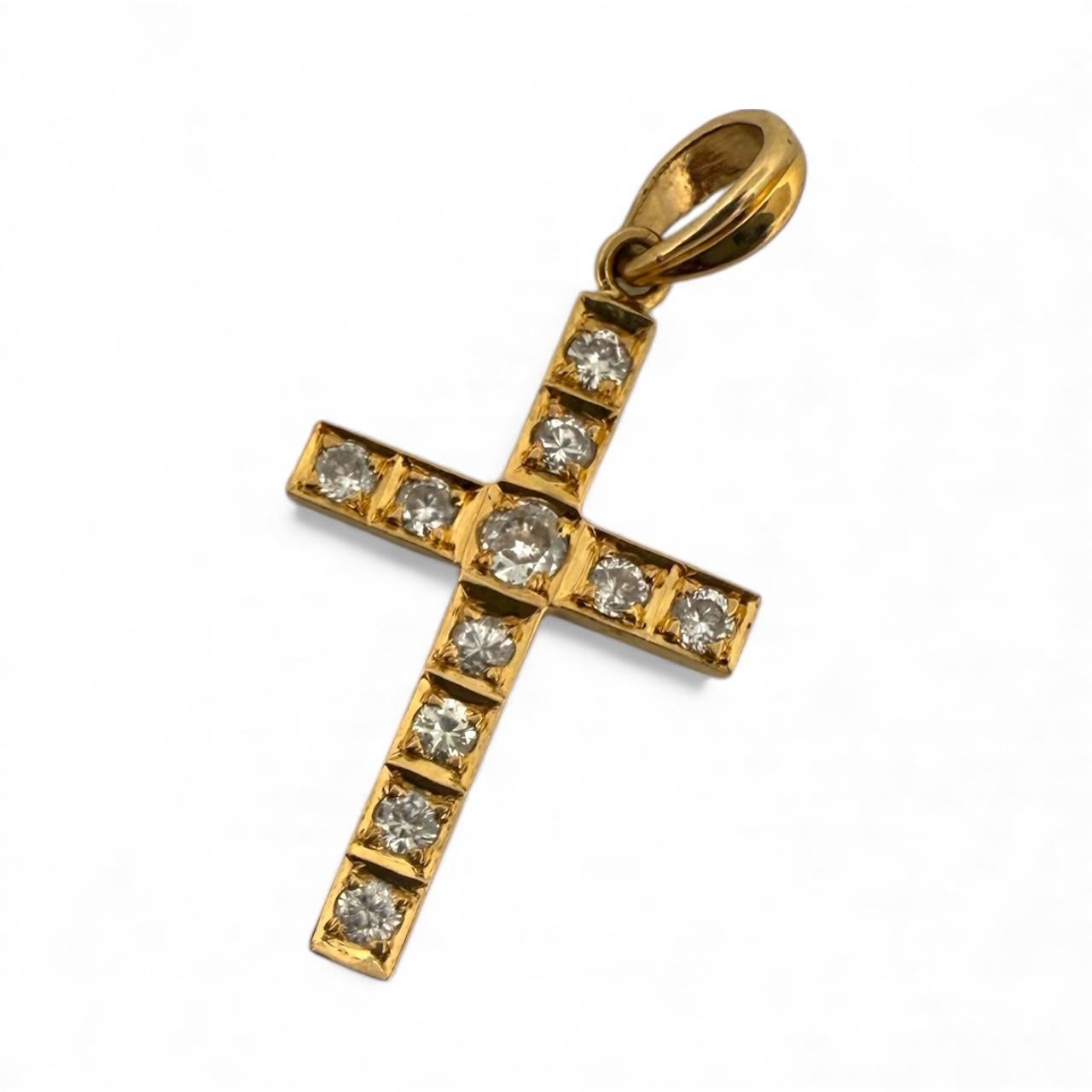 Diamant-Kreuz-Anhänger 18K Gelbgold (Brillantschliff) im Angebot