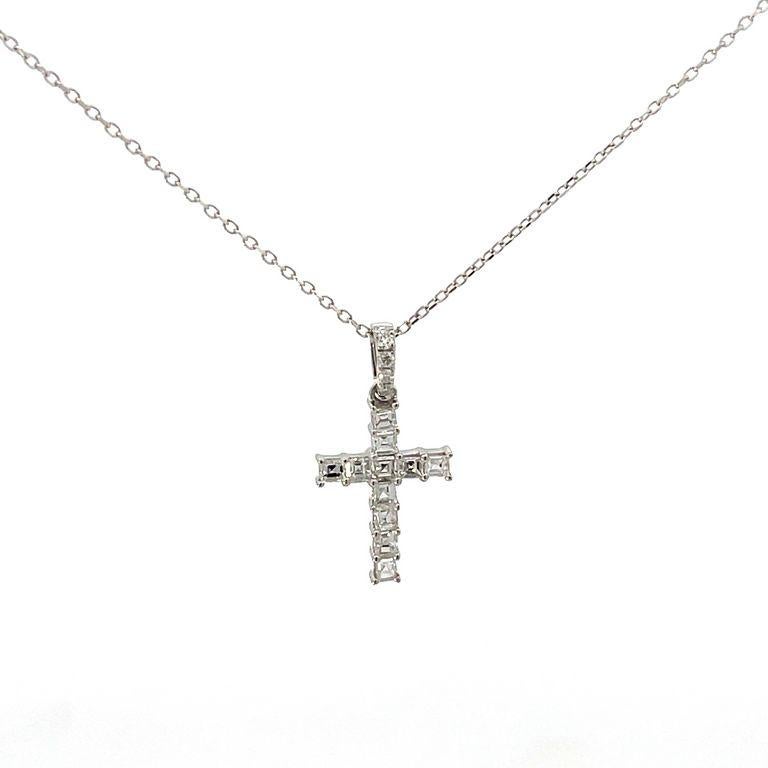 Modern Diamond Cross Pendant .37ct 18k White Gold  For Sale