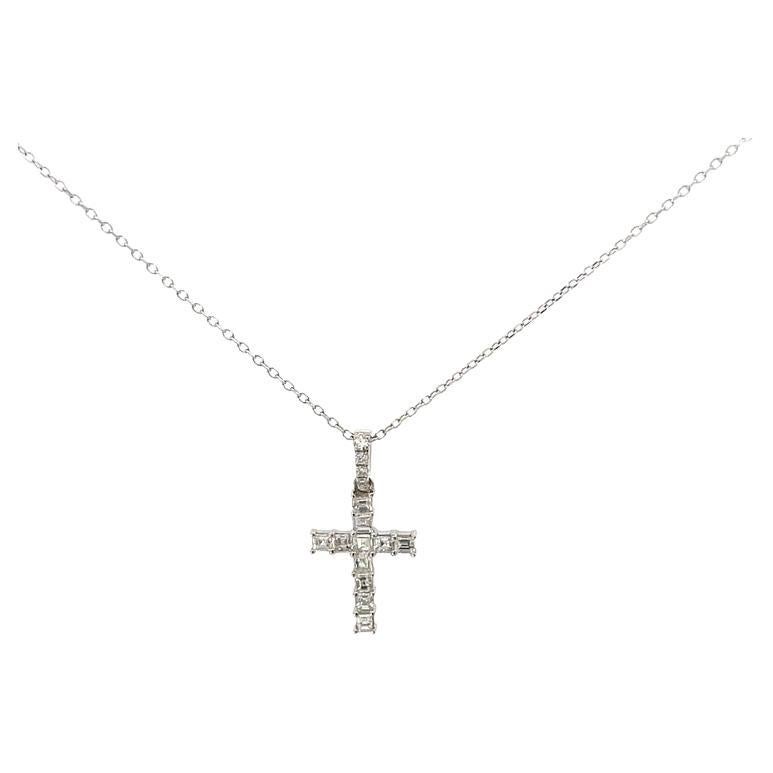Diamond Cross Pendant .37ct 18k White Gold  For Sale