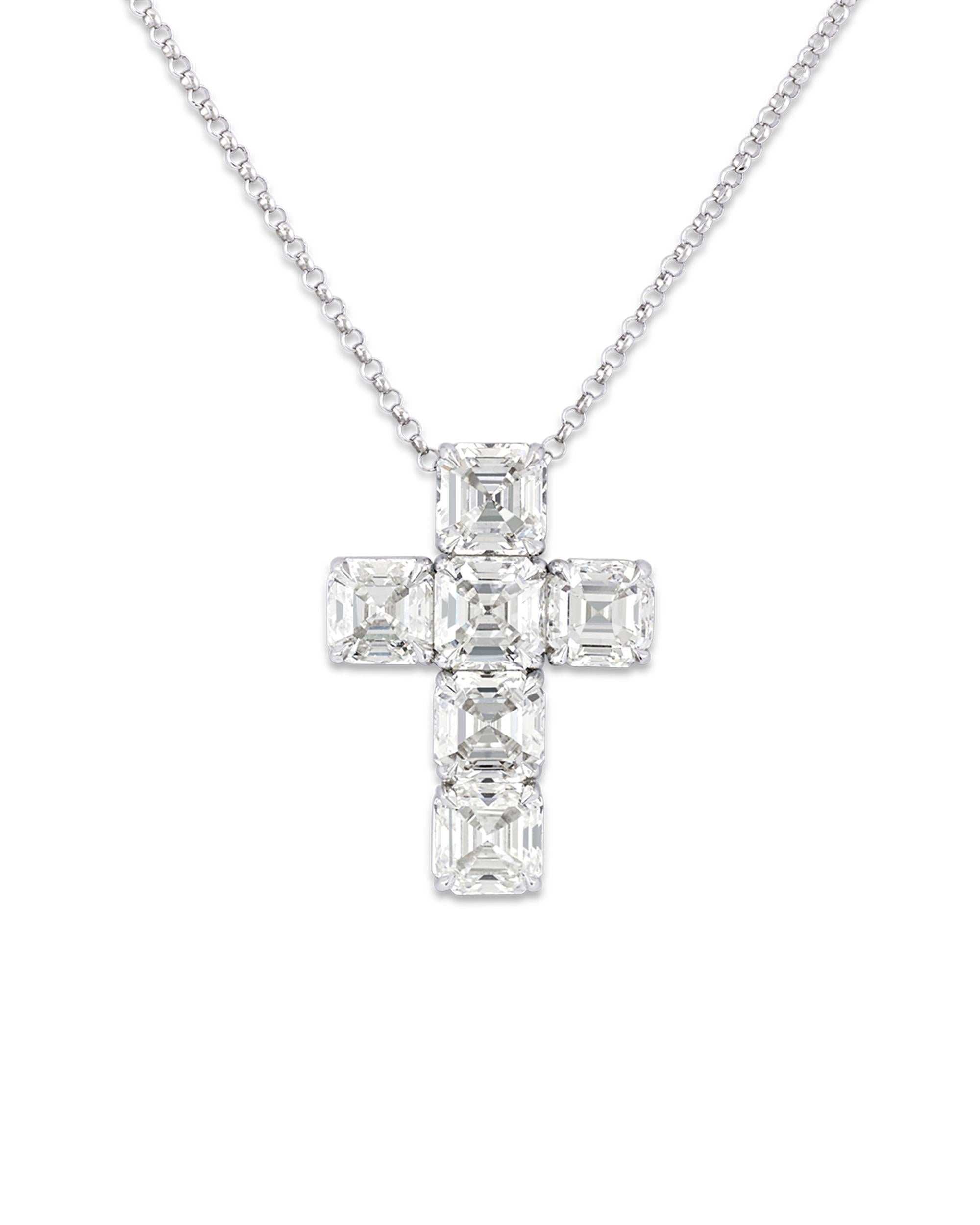 Asscher Cut Diamond Cross Pendant, 6.33 Carat