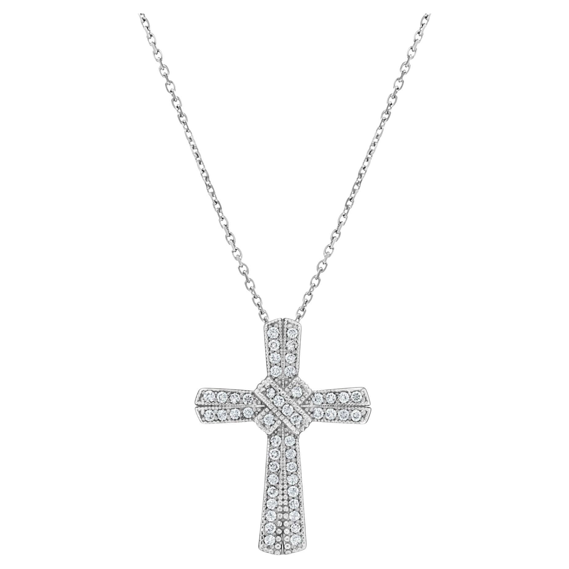 Diamond Cross Pendant .68cttw 14k White Gold