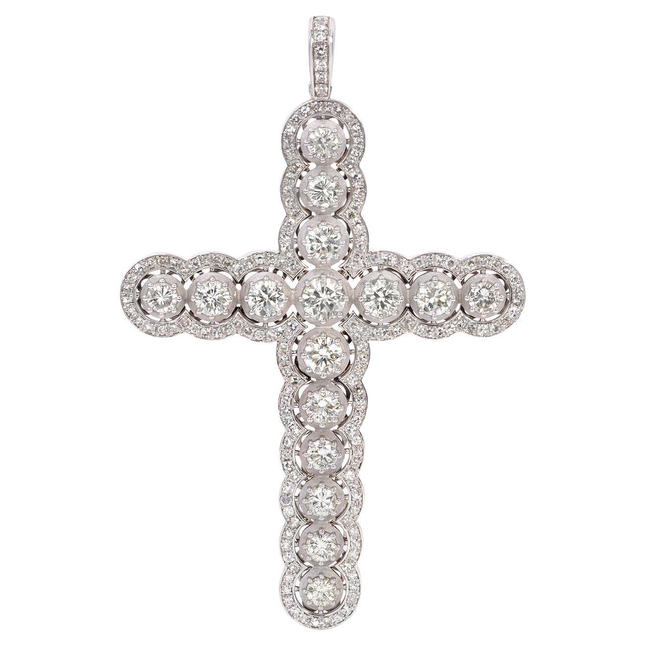Diamond Cross Pendant 9.26 Carat Diamonds 18k Gold For Sale