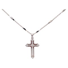 Diamond Cross Pendant and Rolo Link Chain with Diamond Cut Bars