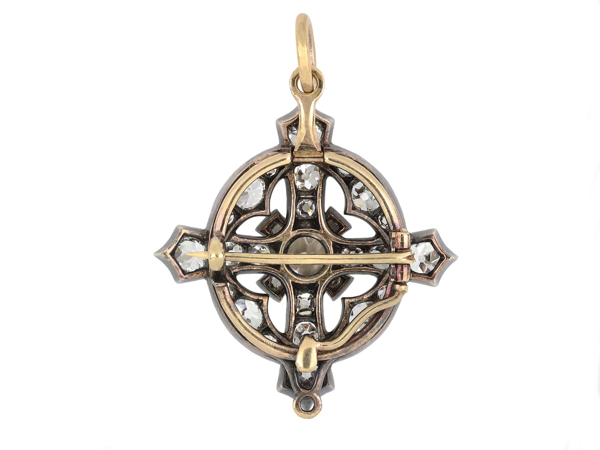 Victorian Diamond cross pendant / brooch, circa 1860. For Sale