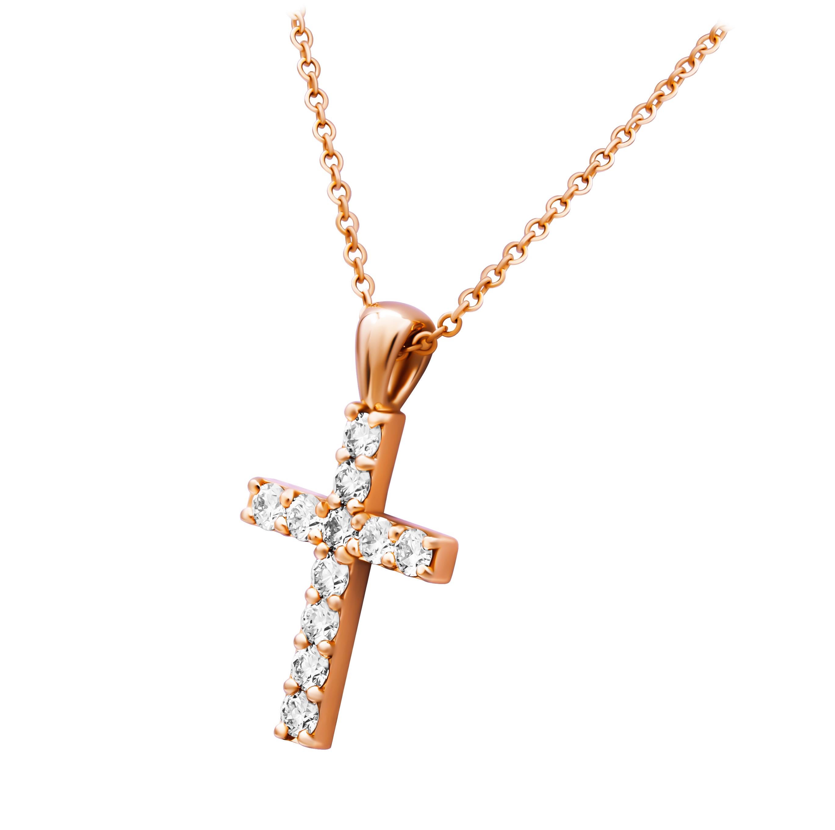 Pendentif croix en or rose 14k avec diamants
Poids total en carats : 0,36ct Couleur F/G et clarté VS
Chaîne de 16 pouces