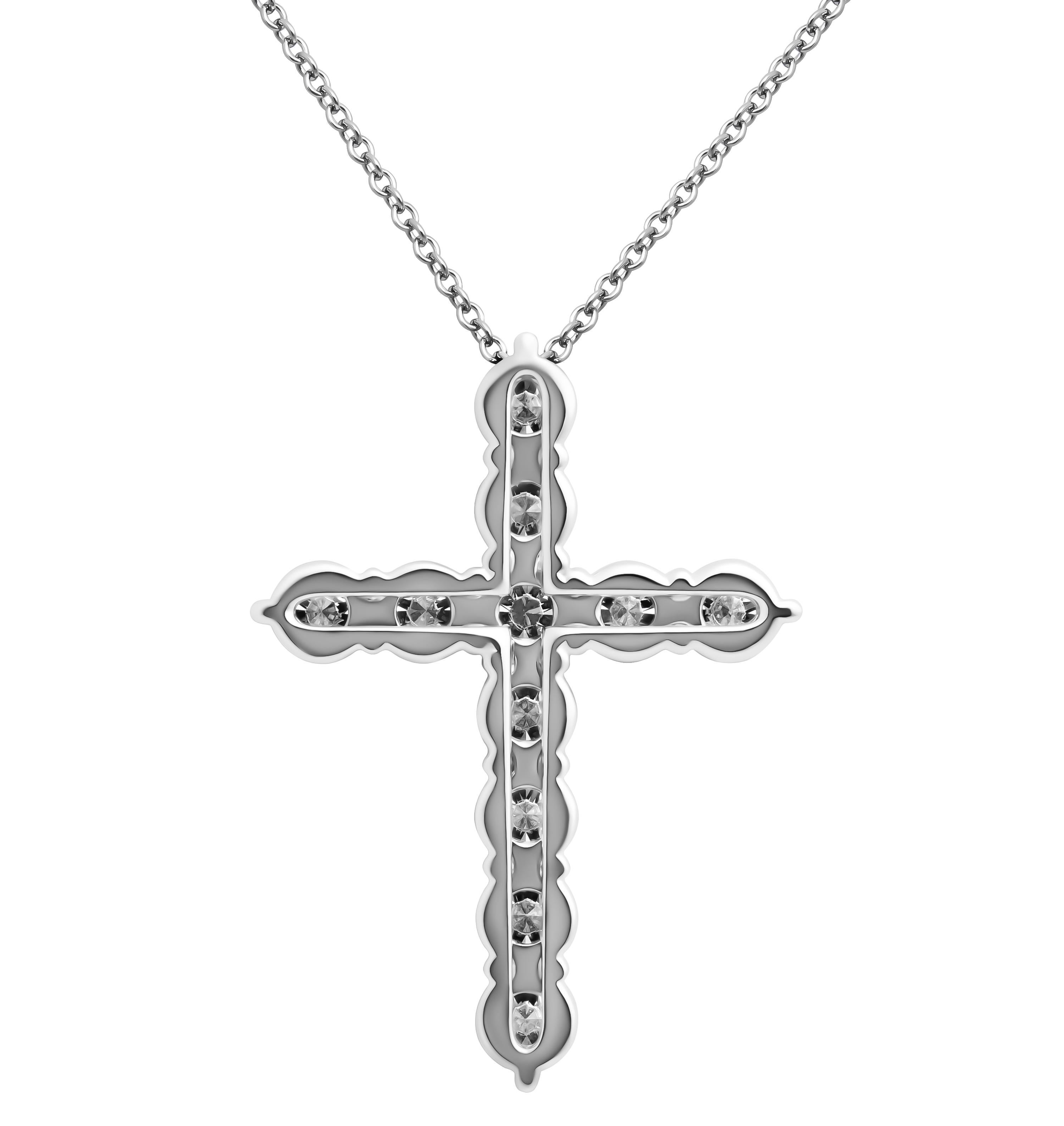 Round Cut Diamond Cross Pendant For Sale