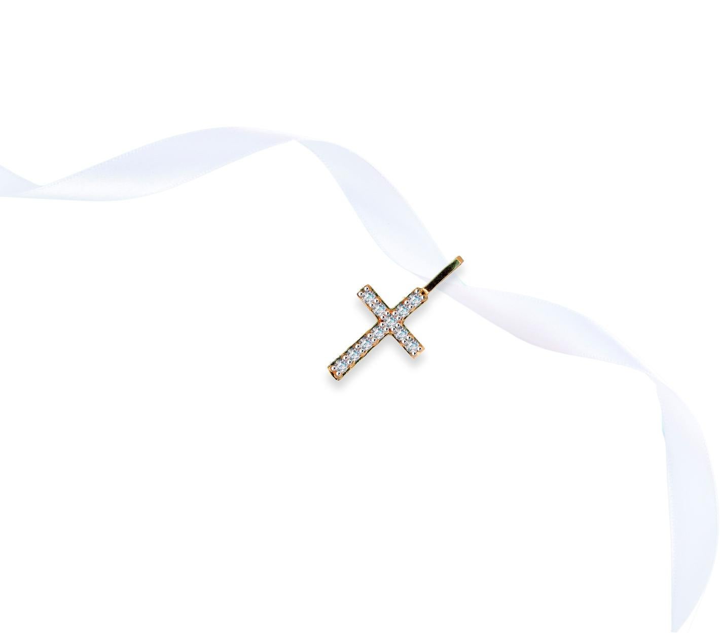 Pendentif croix en or 14 carats et diamants Pour femmes en vente