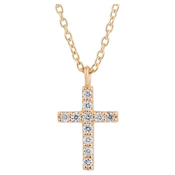 Diamond Cross Pendant in 14 Karat Gold For Sale