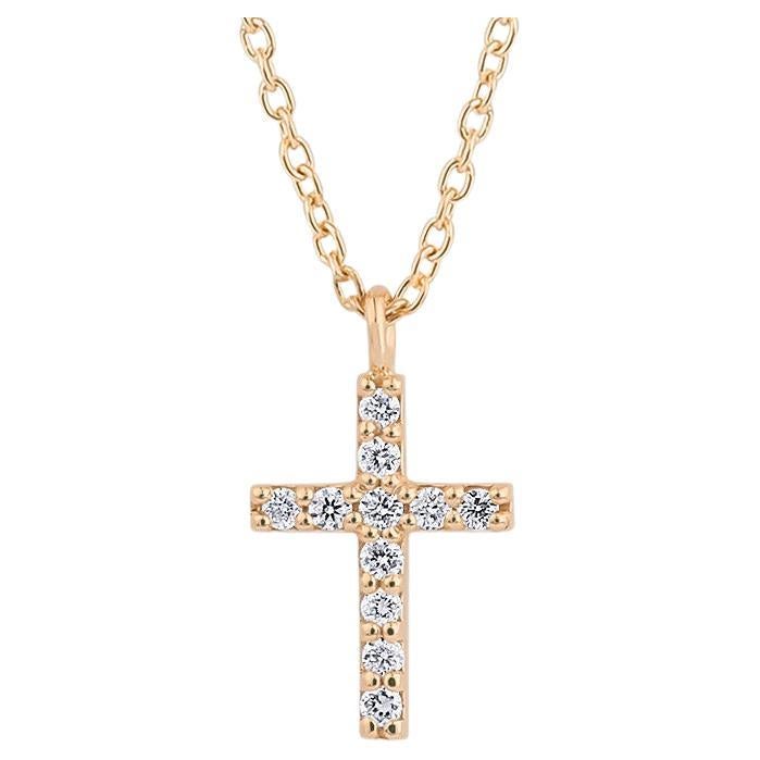 Ciondolo con croce di diamanti in oro 14 carati in vendita