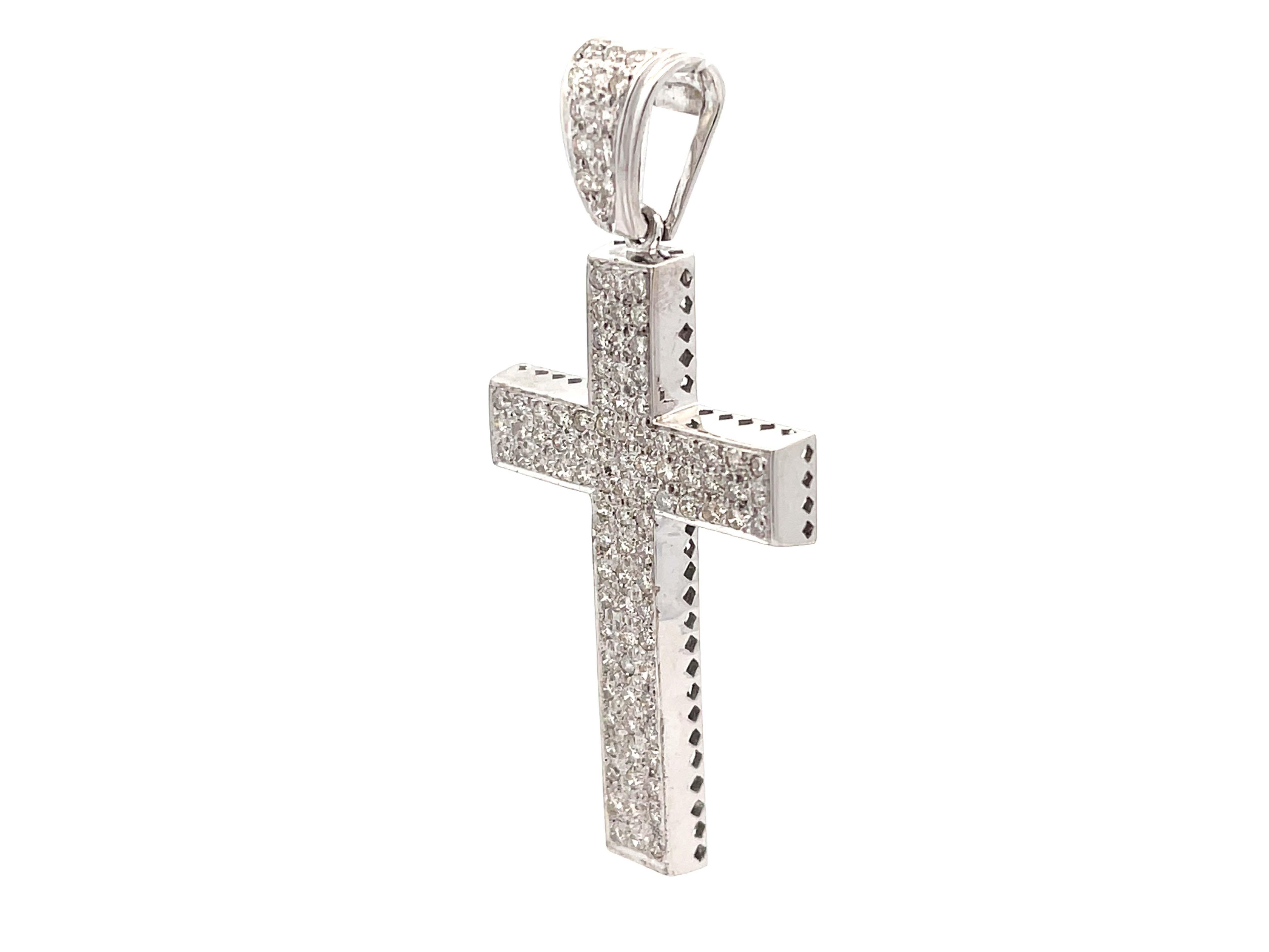 Modern Diamond Cross Pendant in 14k White Gold For Sale
